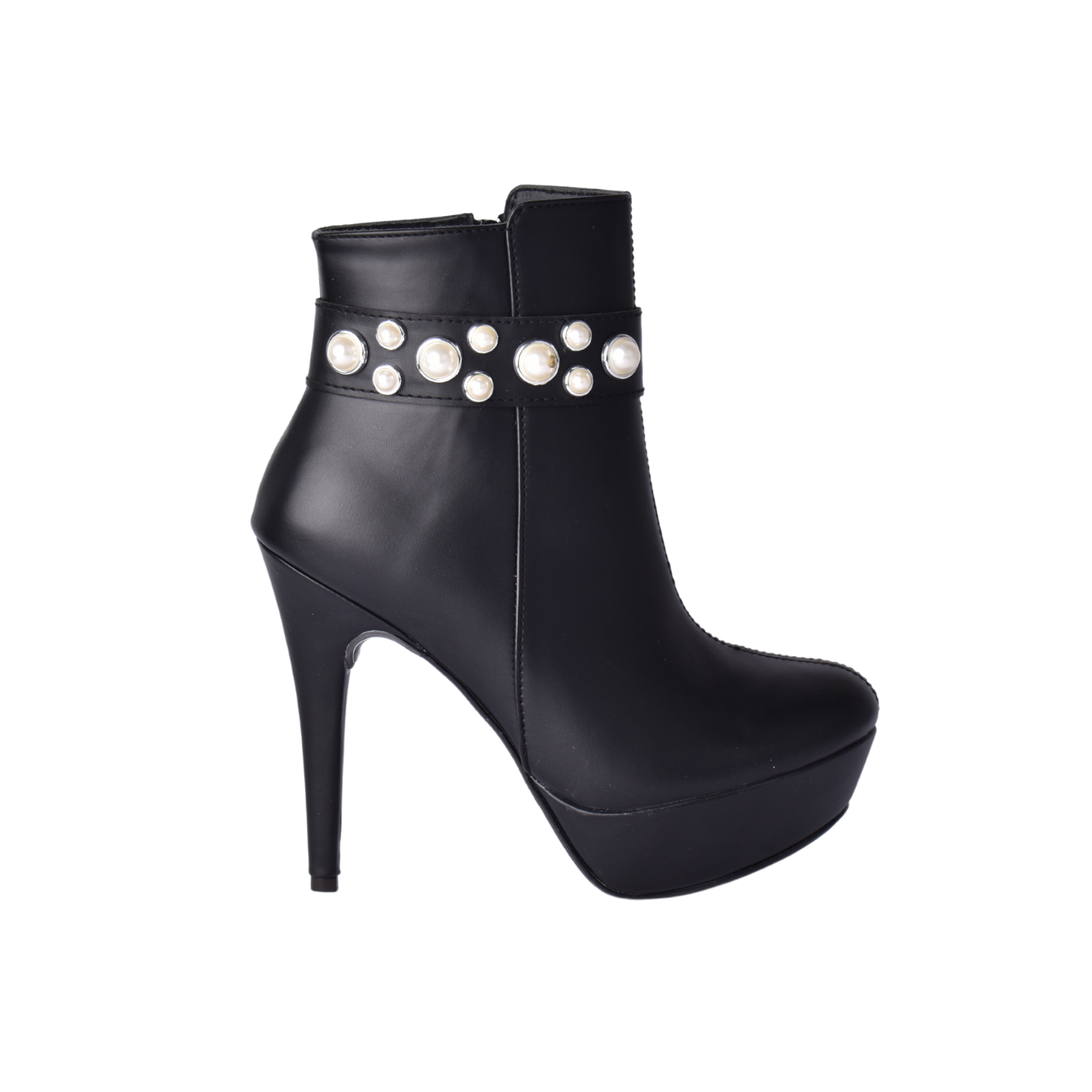 Leather Ankle Boots With Pearl Black Melouk