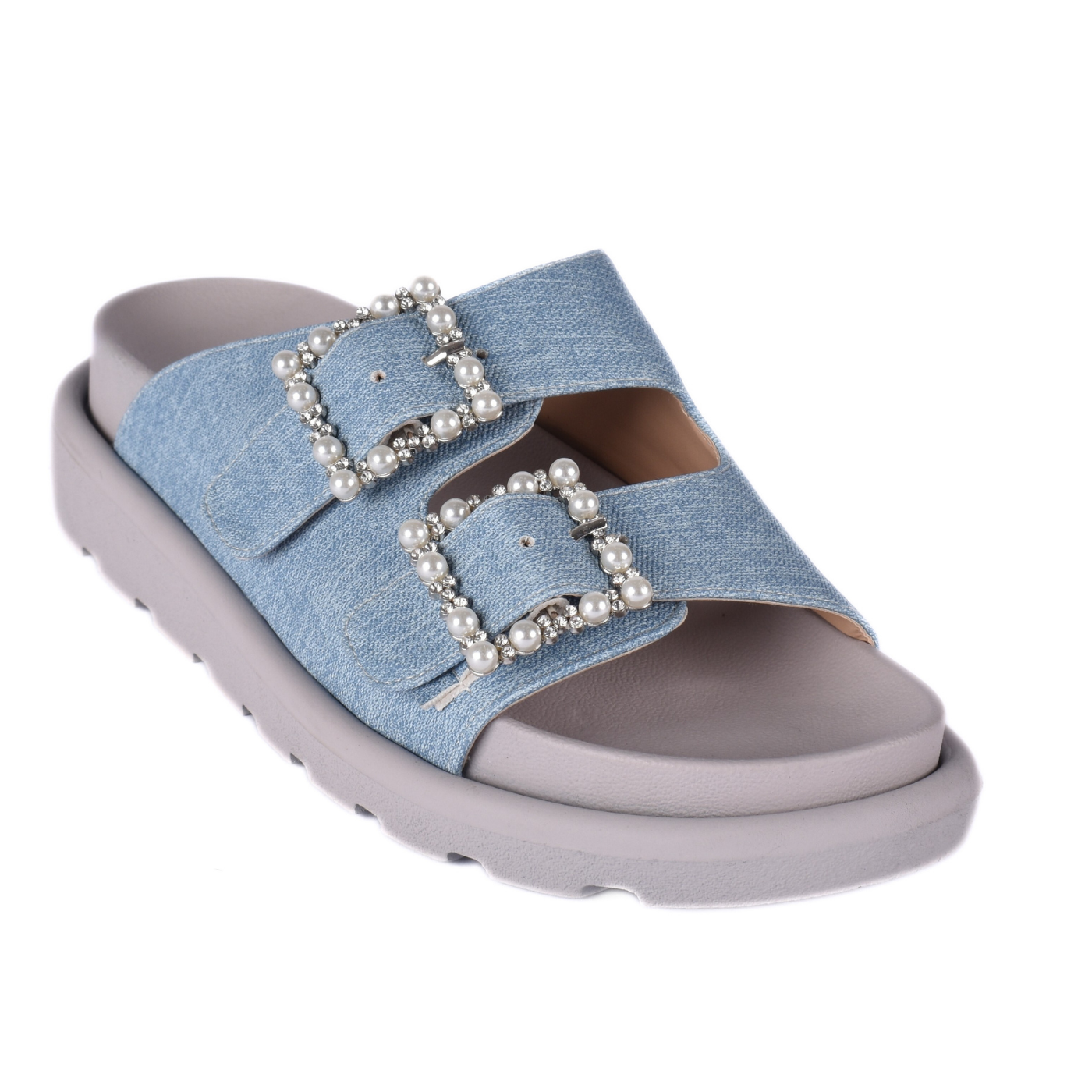 Slipper with Studs Straps Flat Light Blue Melouk