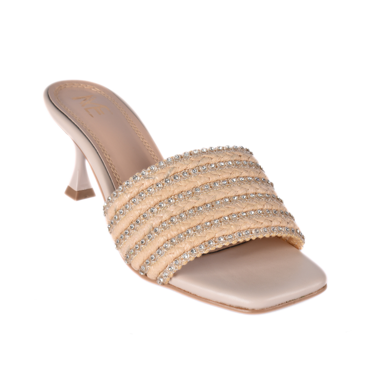 Studded Oval Heeled Mules Beige Melouk