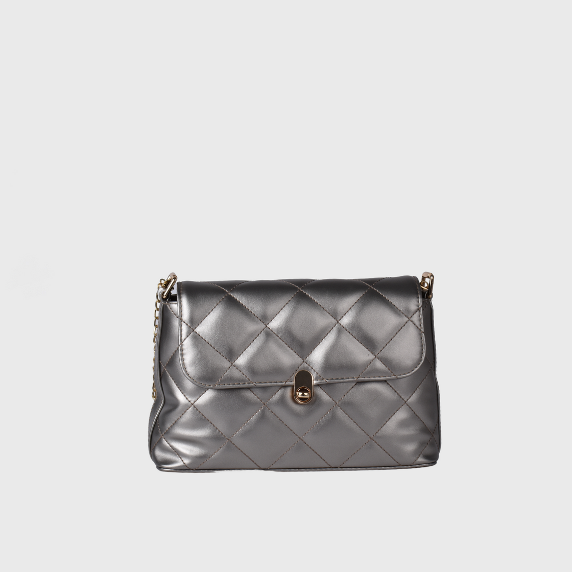 Gray Embossed Leather Shoulder Bag with Details