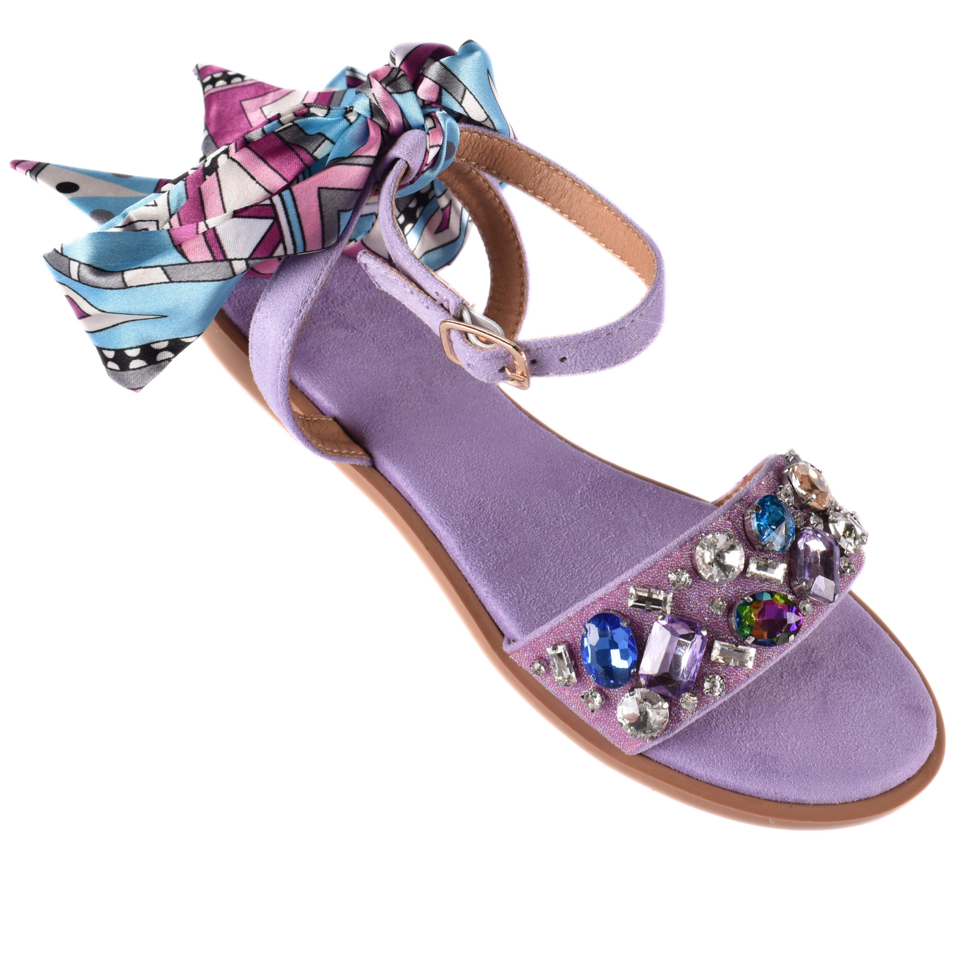 Sandals with multicolored beaded strap