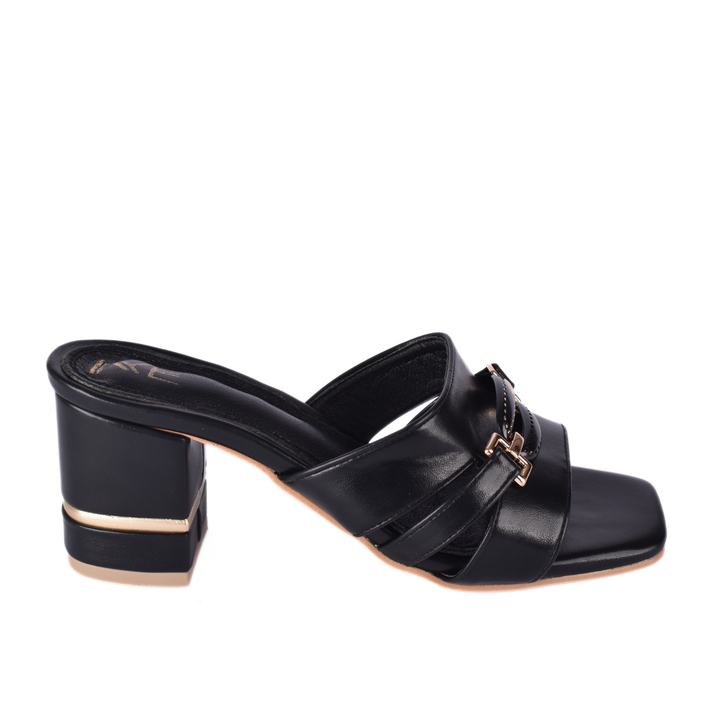 Heeled Black Ring Toe Slippers