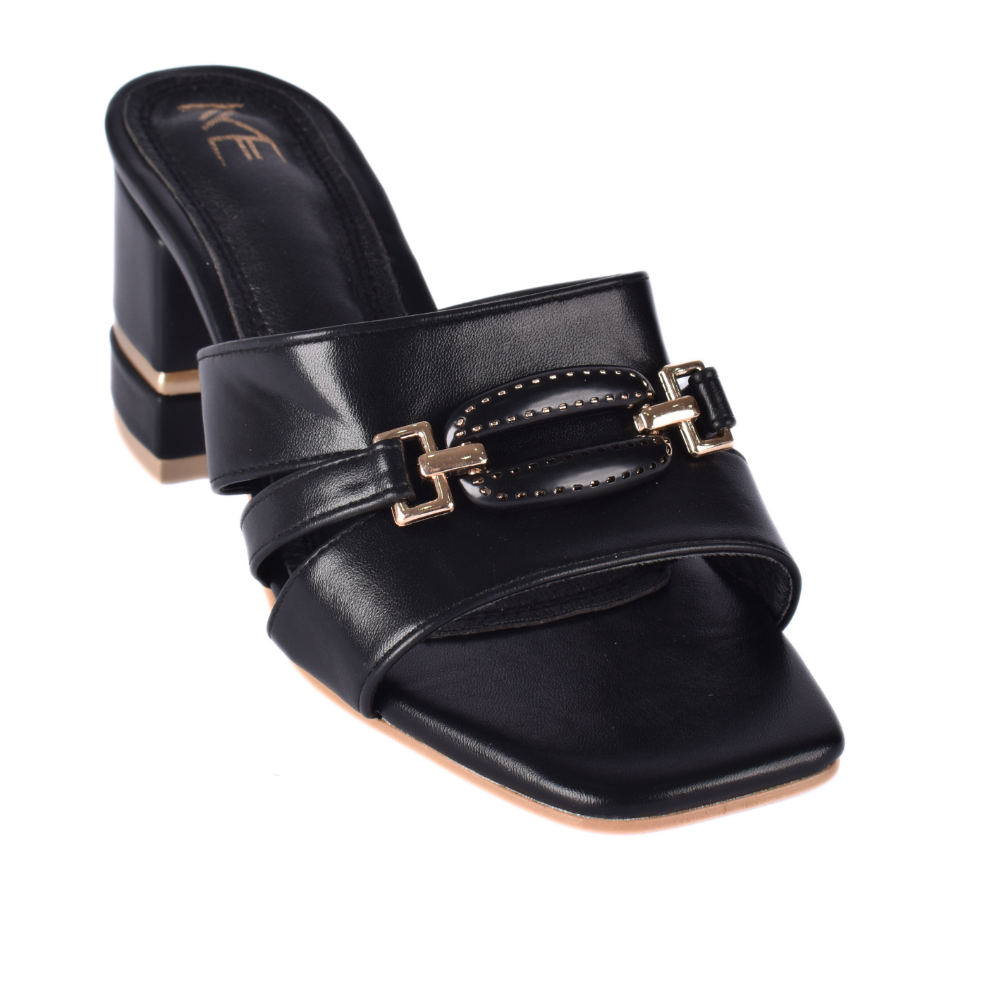 Heeled Black Ring Toe Slippers