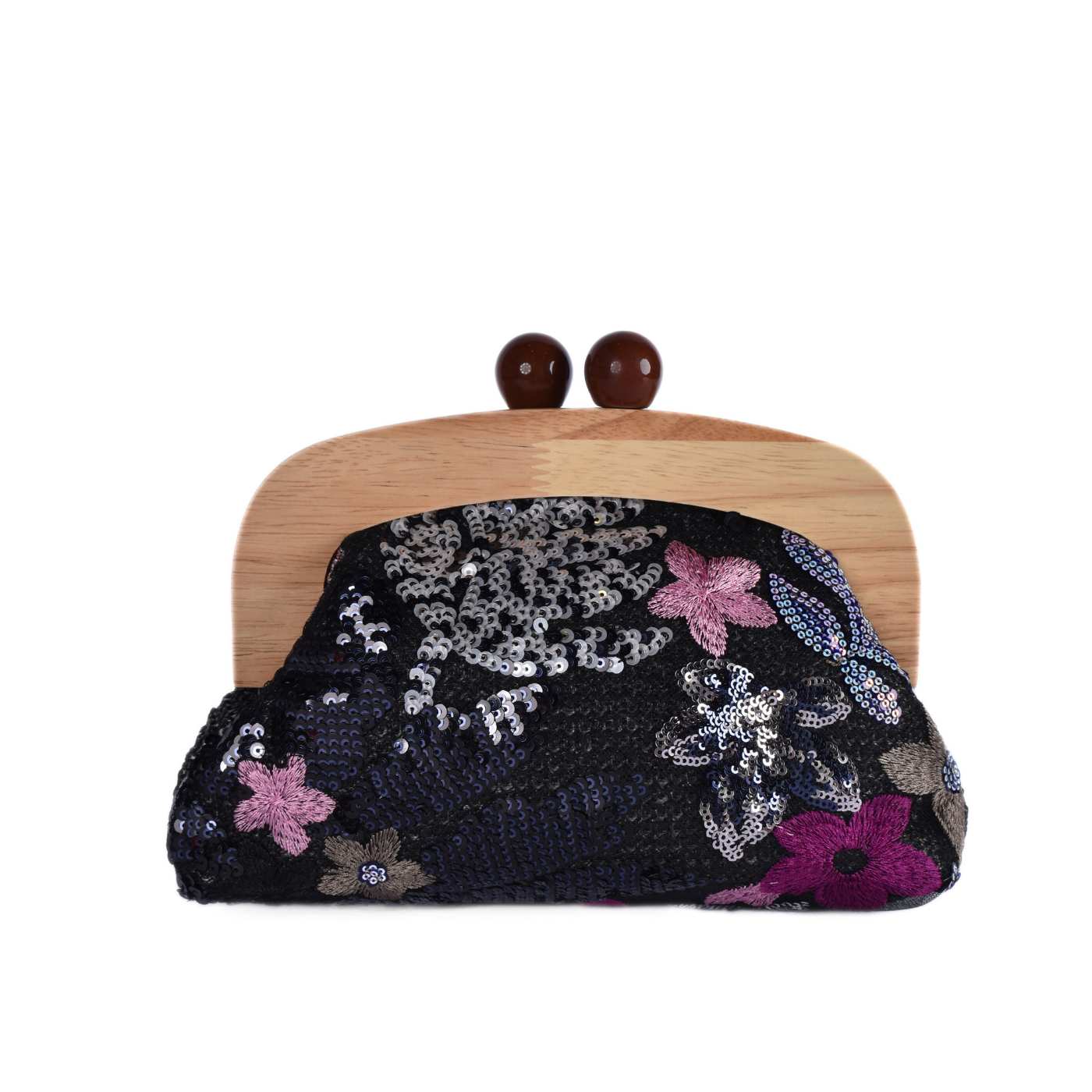 Embroidered Floral Clutch with Wooden Frame