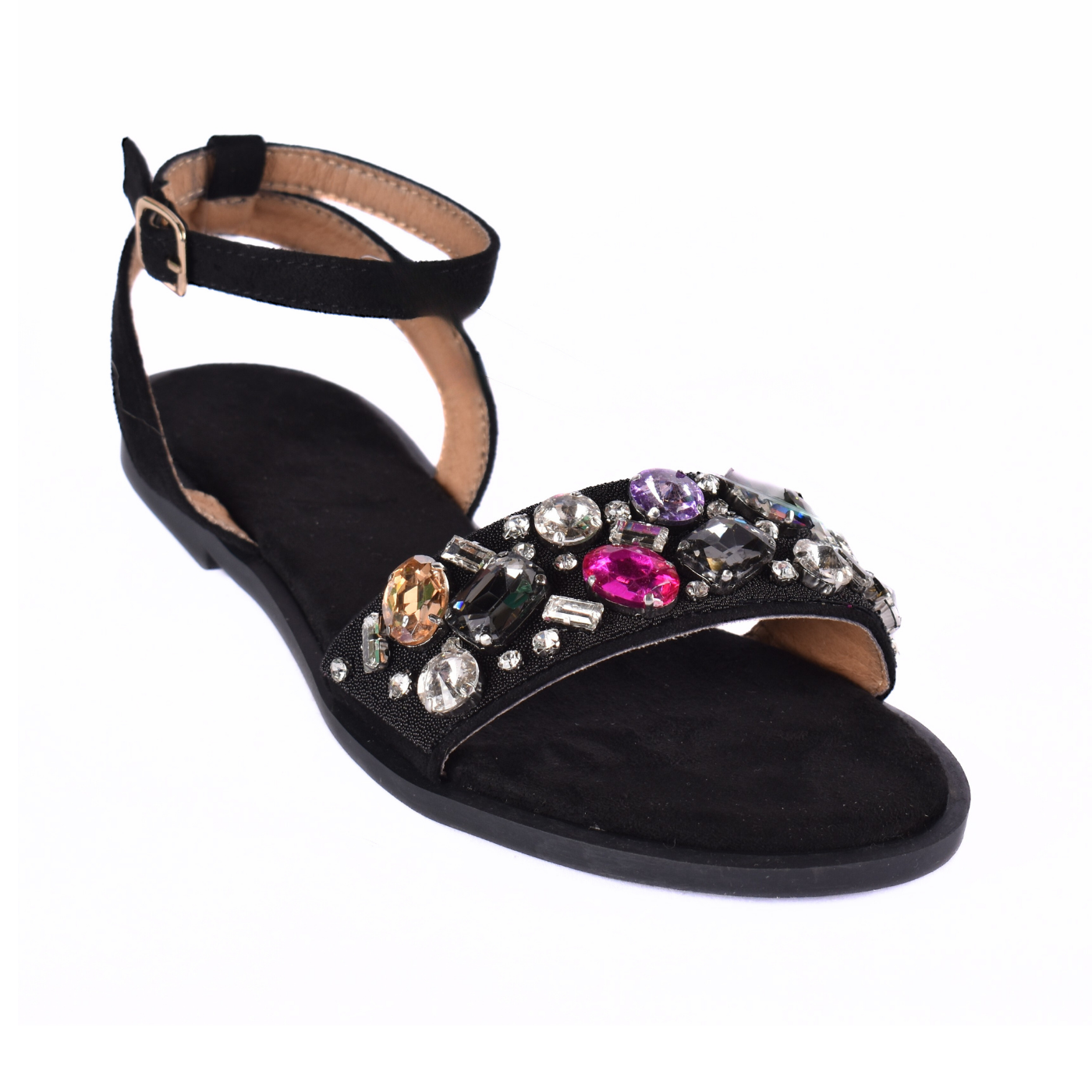 Sandals with multicolored beaded strap