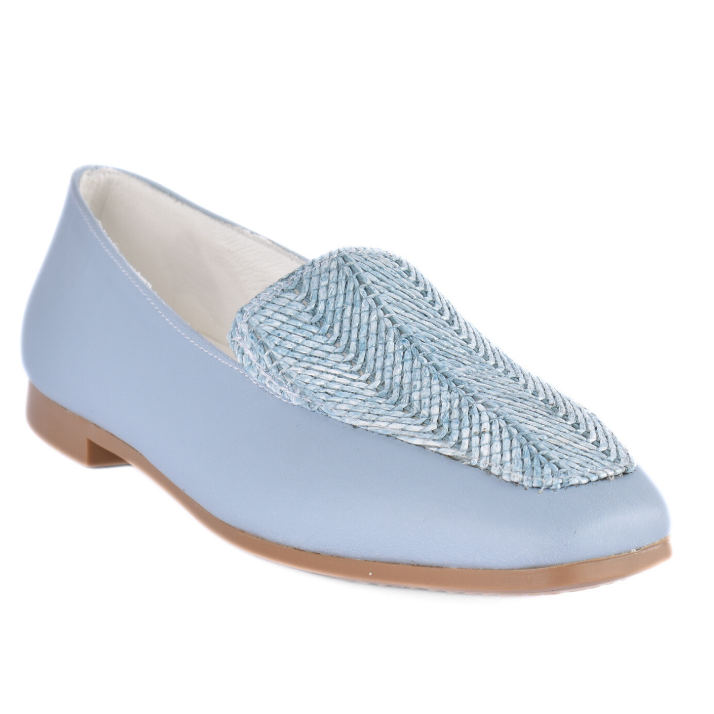 Flat Shoes Textile Stitched With Details Light Blue Melouk