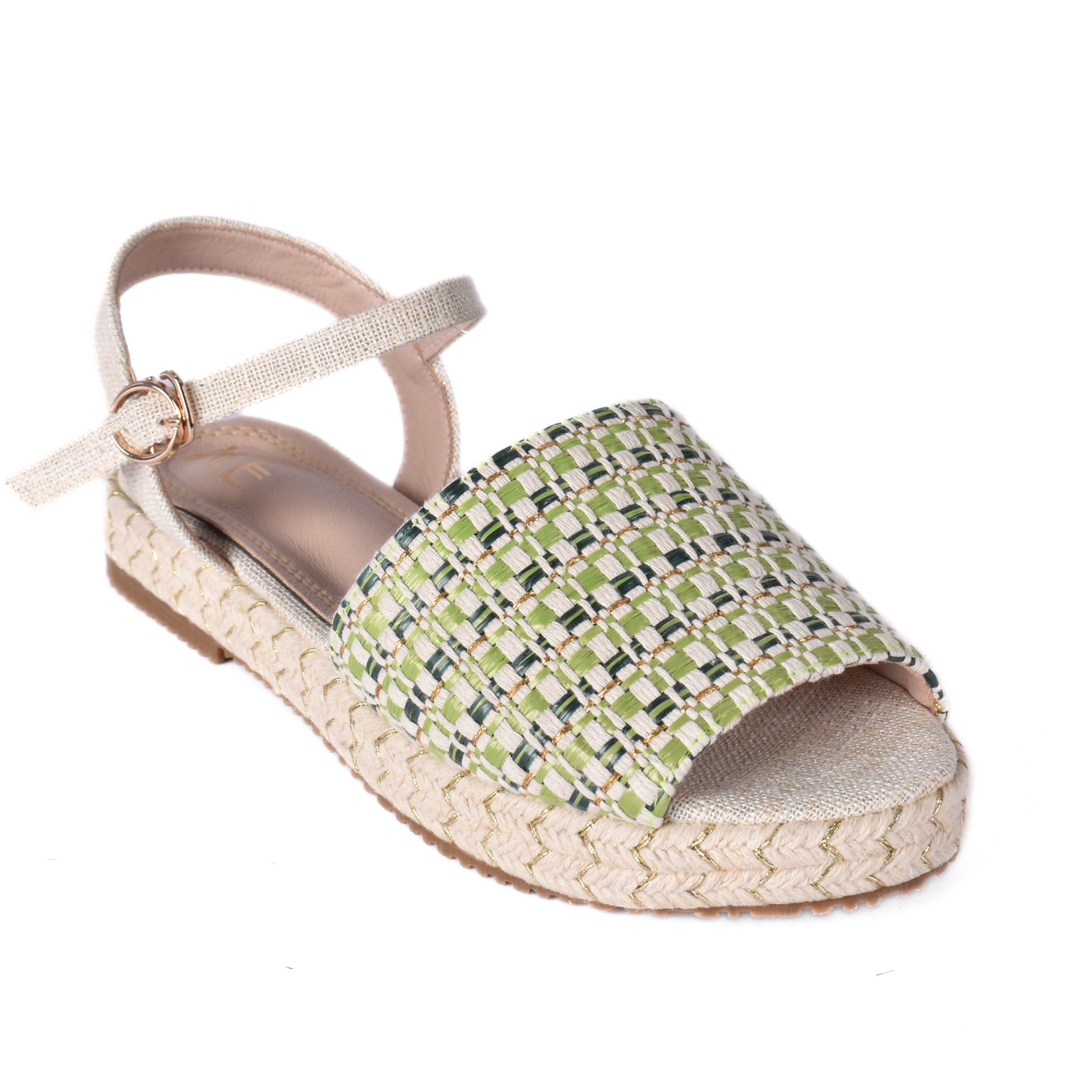 Woven Espadrille Sandal With Ankle Strap Green Melouk