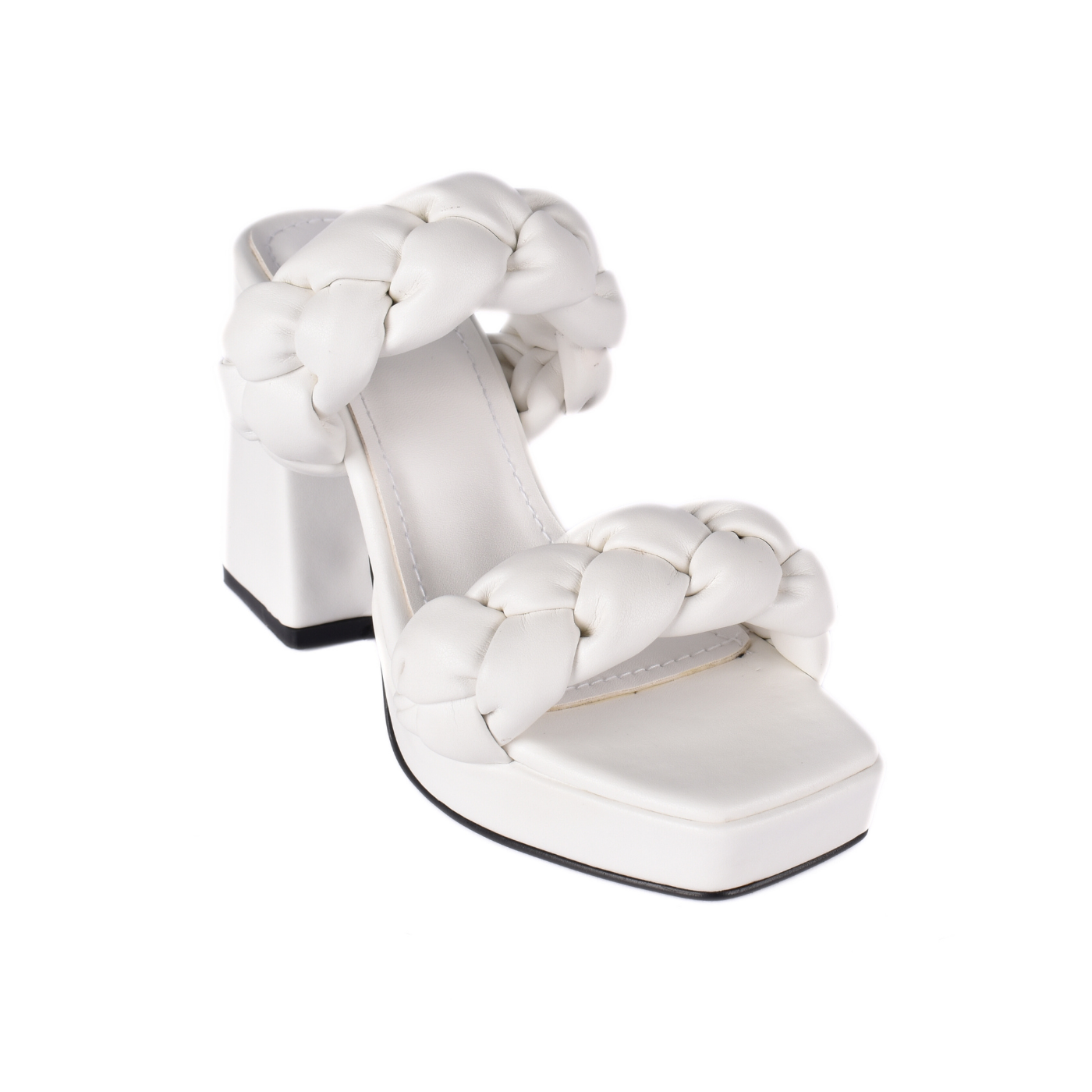 Braided Block Heel Slipper White Melouk