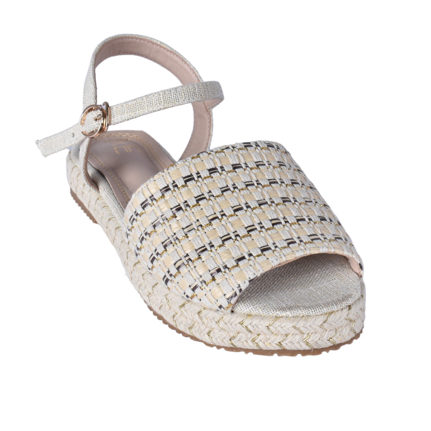 Woven Espadrille Sandal With Ankle Strap Beige Melouk