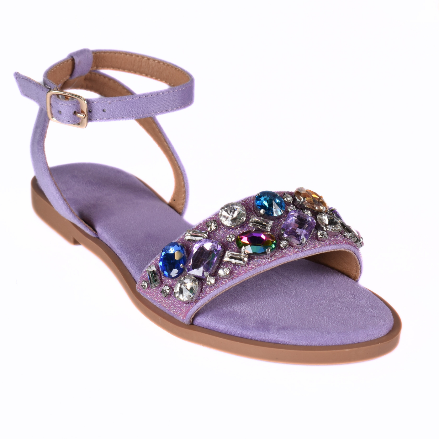 Sandals with multicolored beaded strap