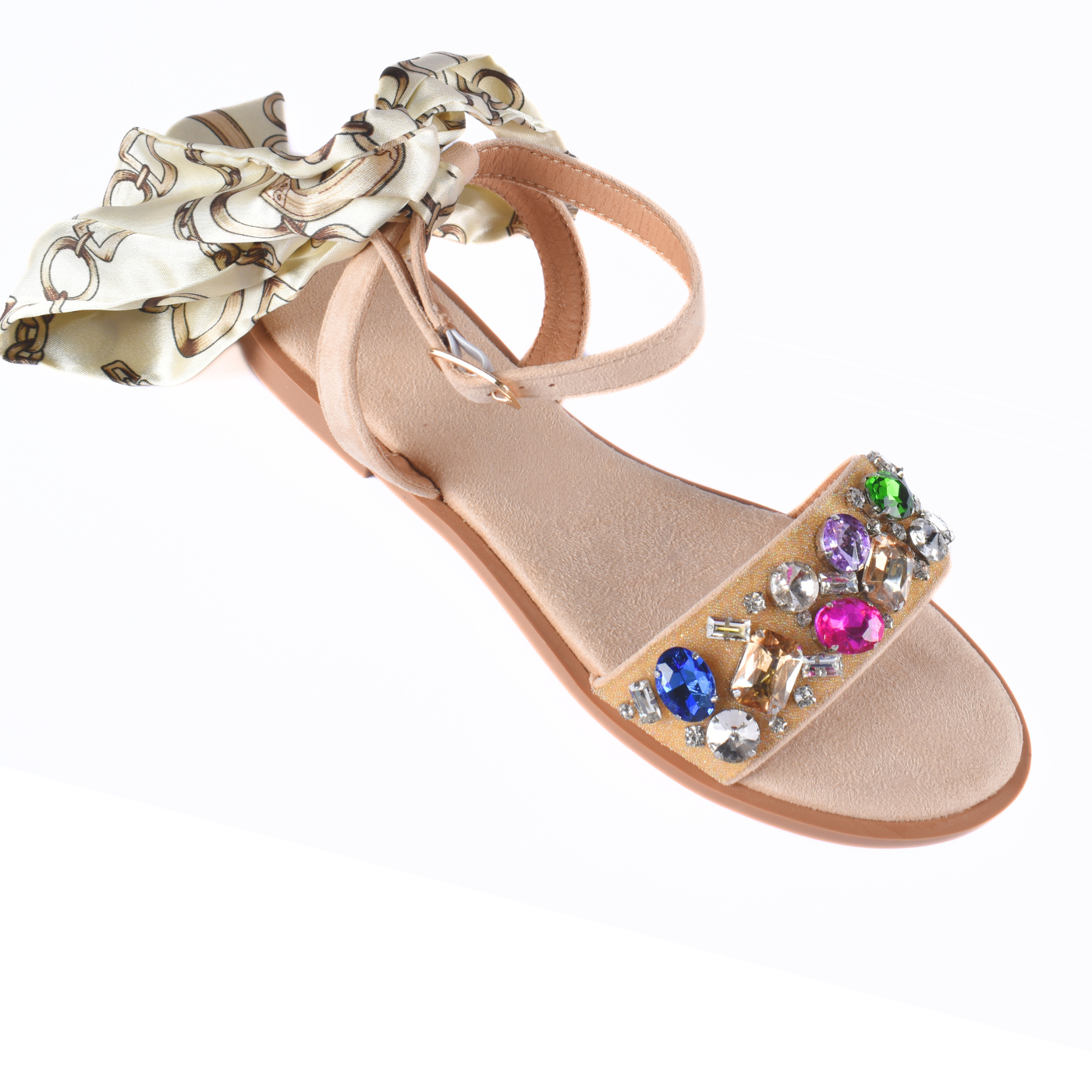 Sandals with multicolored beaded strap