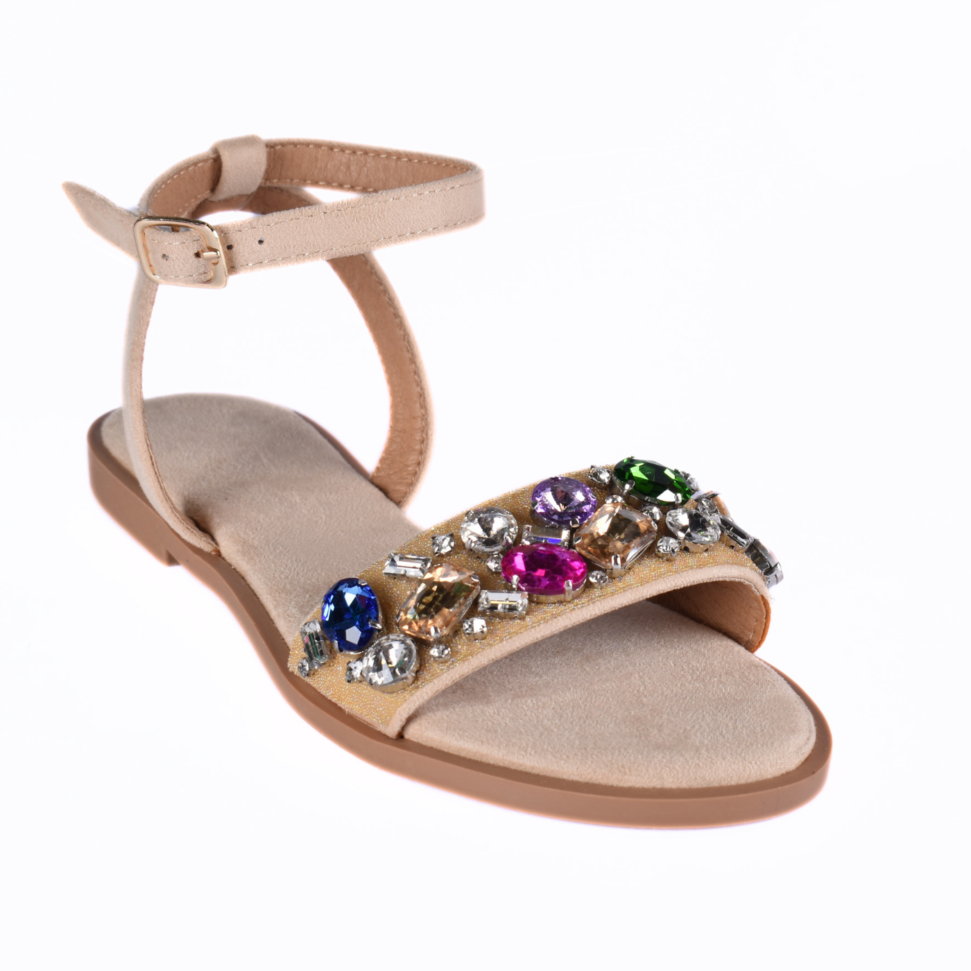 Sandals with multicolored beaded strap