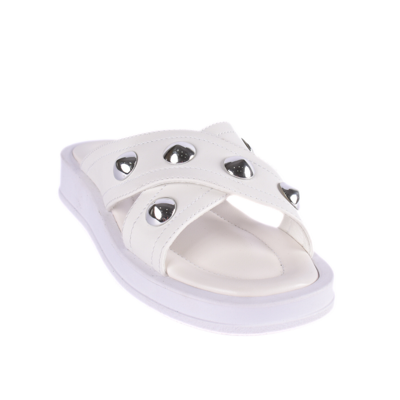 Slide Sandals With Silver Studs White Melouk