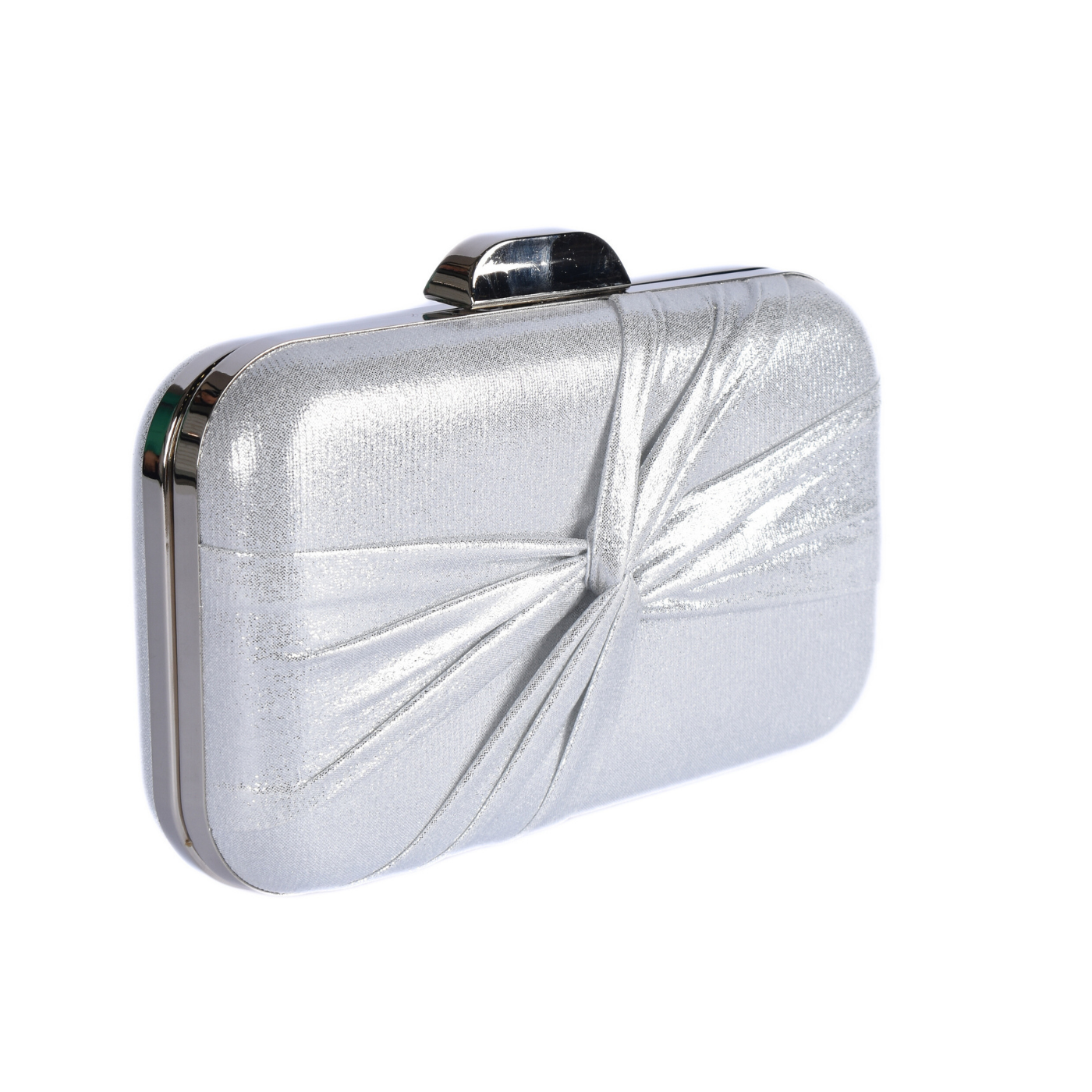 Elegant Gold Metallic Clutch With Draped Satin Detail Silver Melouk