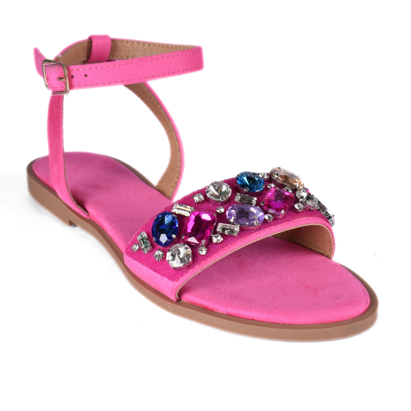 Sandals with multicolored beaded strap