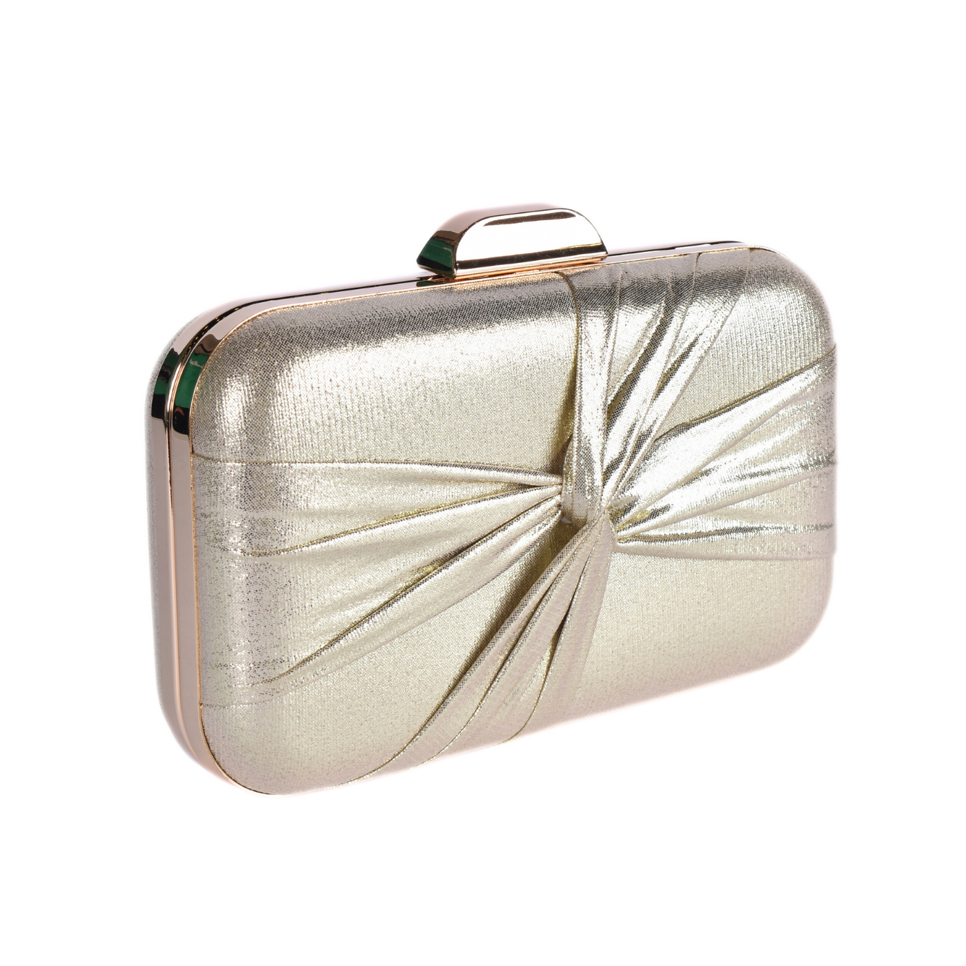 Elegant Gold Metallic Clutch With Draped Satin Detail Gold Melouk