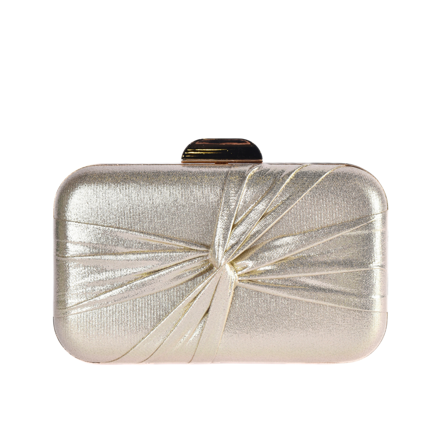 Elegant Gold Metallic Clutch With Draped Satin Detail Melouk