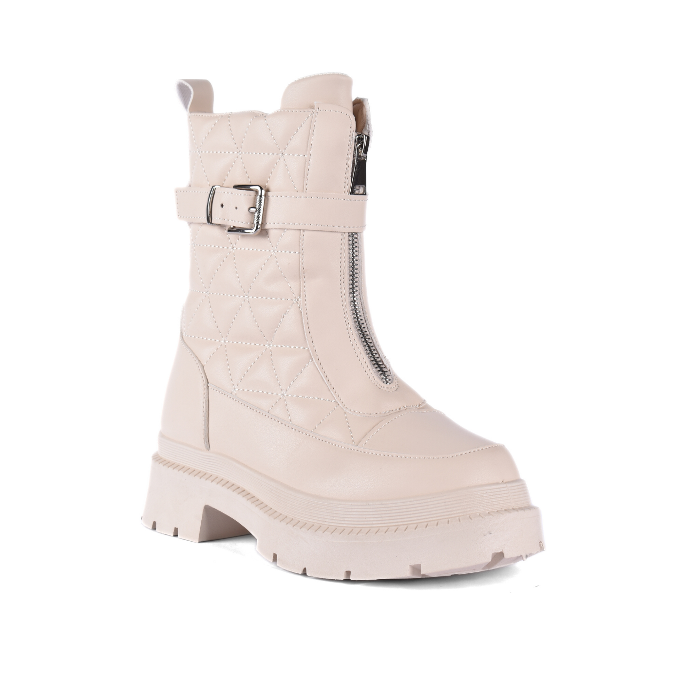 Fashion Leather Half Boots With Zipper Beige Melouk