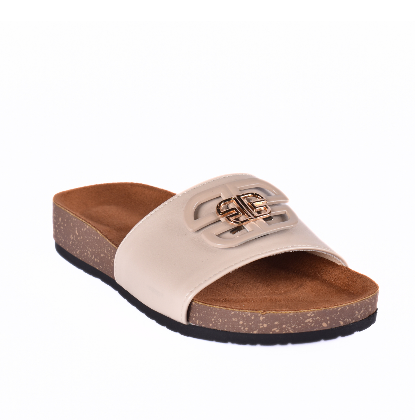 Flat Slipper With Round Studs Beige Melouk