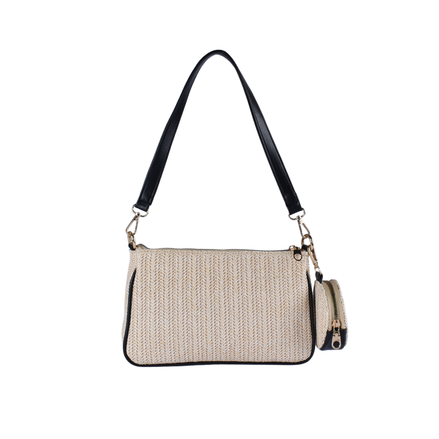Straw Shoulder Bag with PU Leather Details