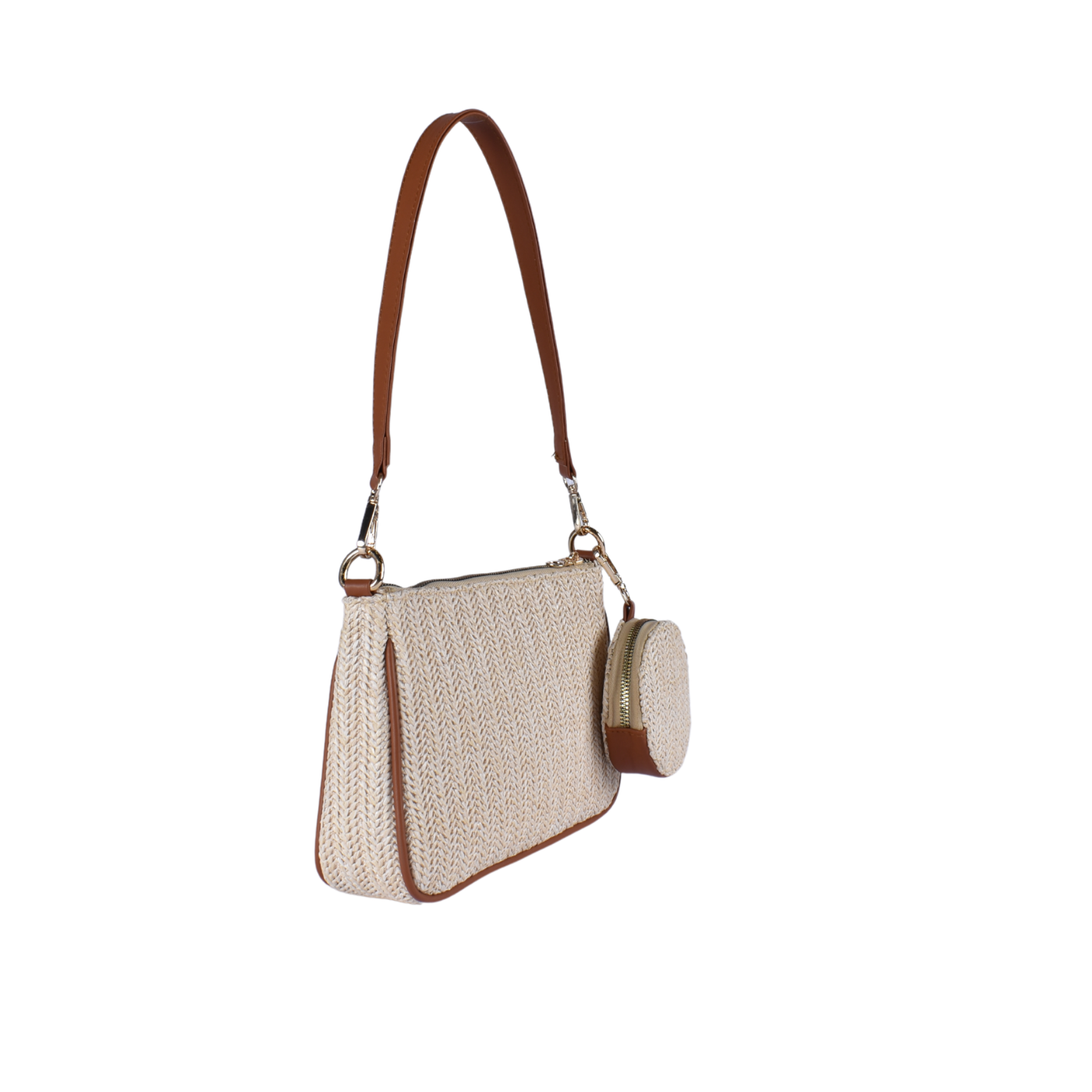 Straw Shoulder Bag with PU Leather Details