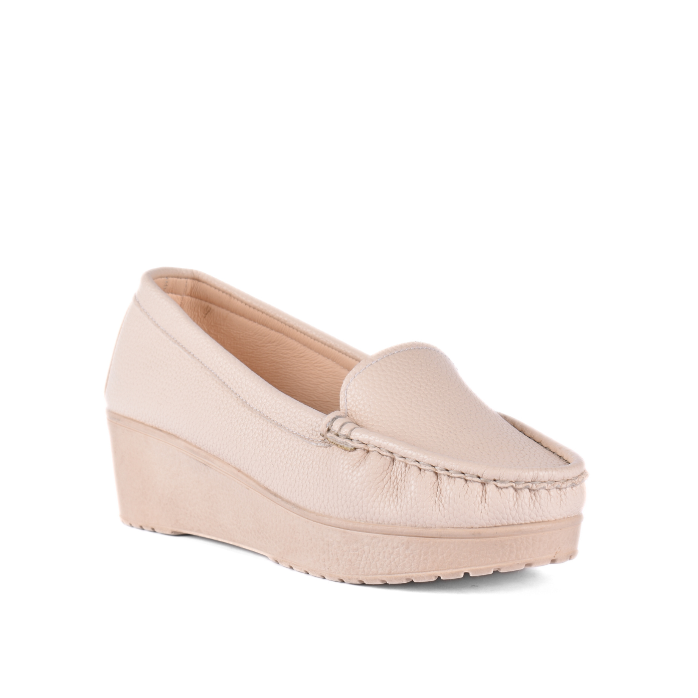 Basic Leather Shoe With Elastic Side Beige Melouk