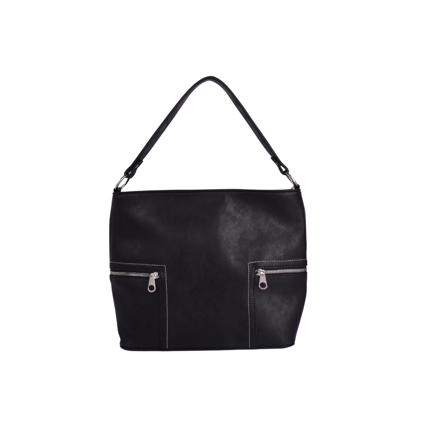 Black Basic Shoulder Bag with Zipper