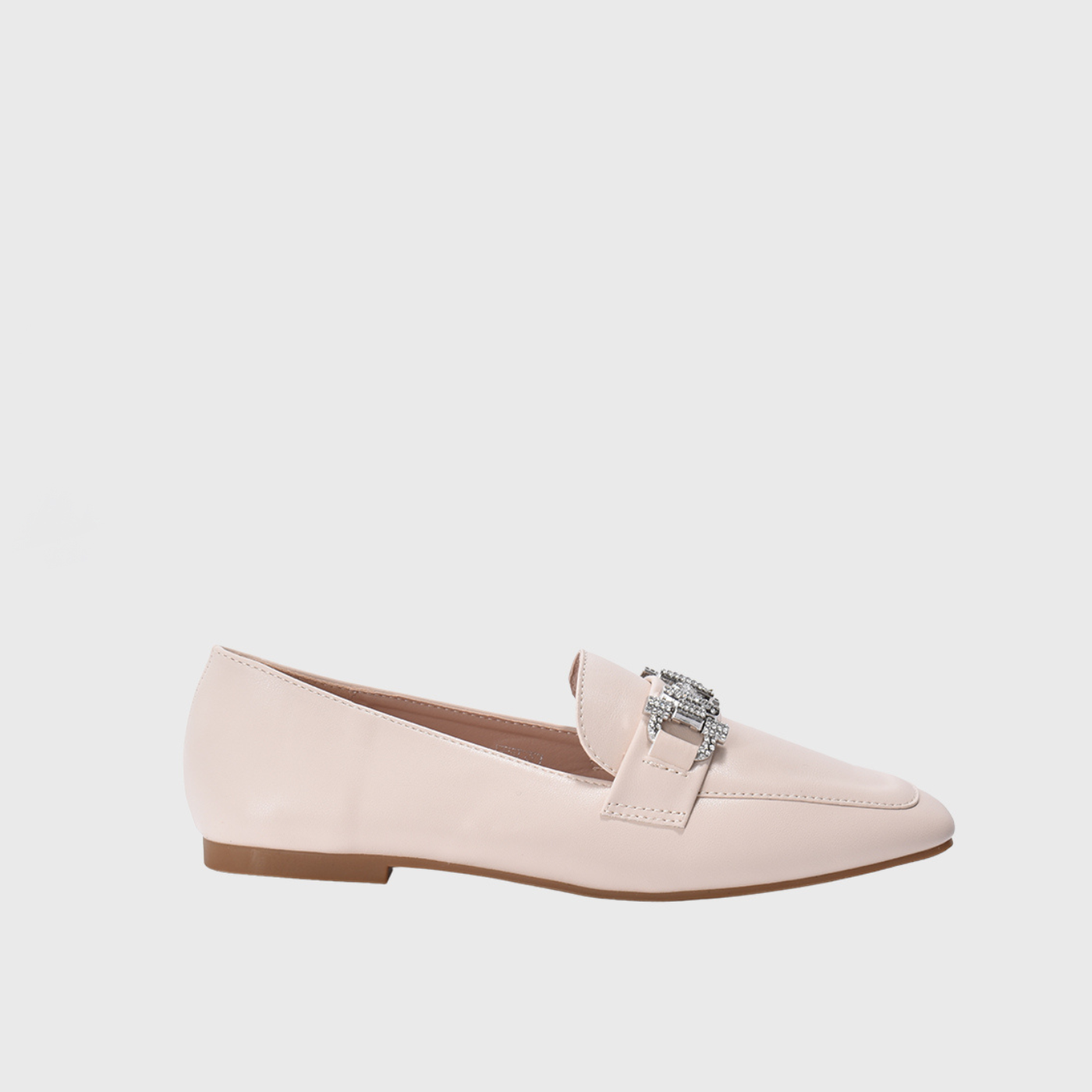 Sqaured Toecap Slip-On Loafers Beige