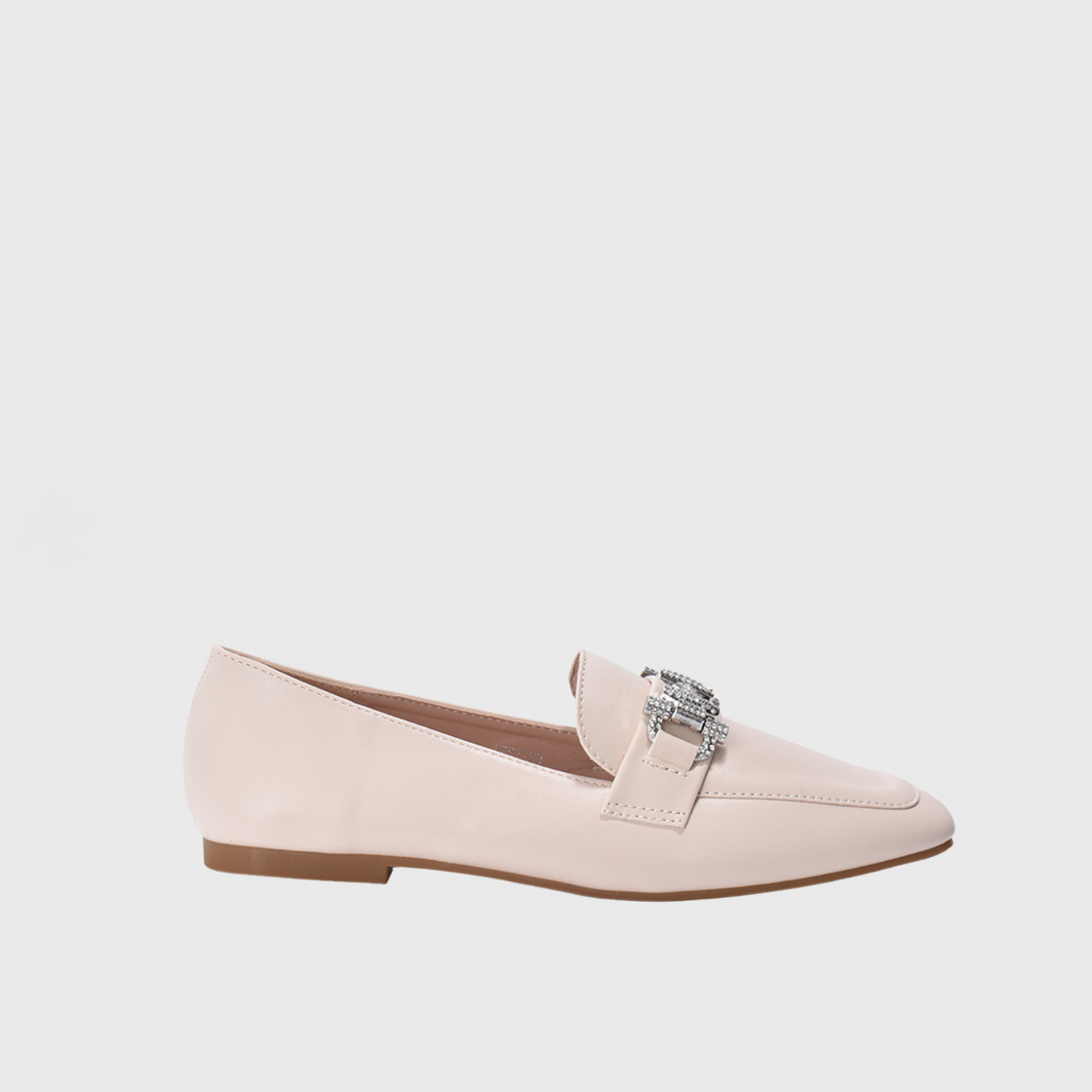 Sqaured Toecap Slip-On Loafers Beige