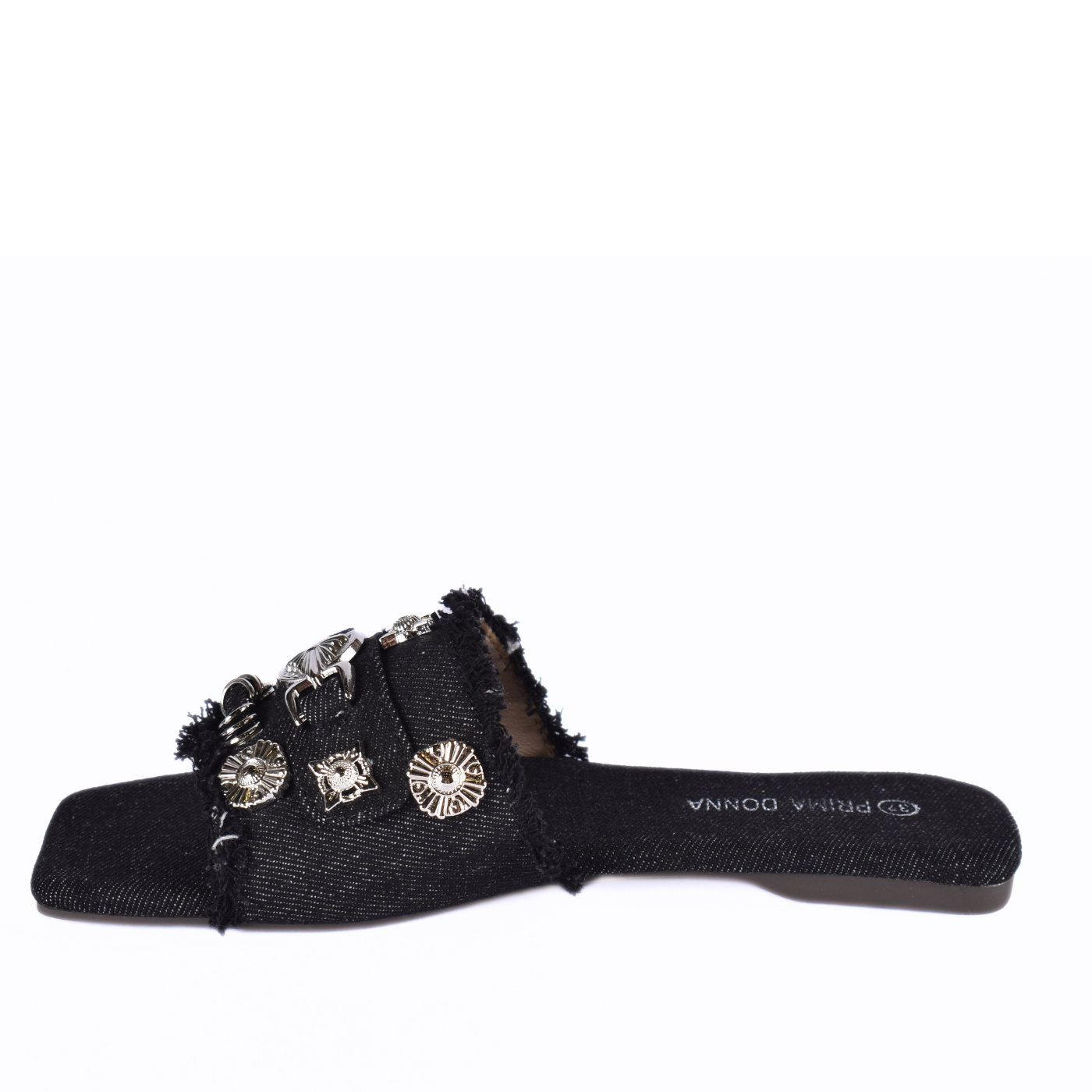 Squared Toepost Slip On Studded Light Vintage Denim Slippers