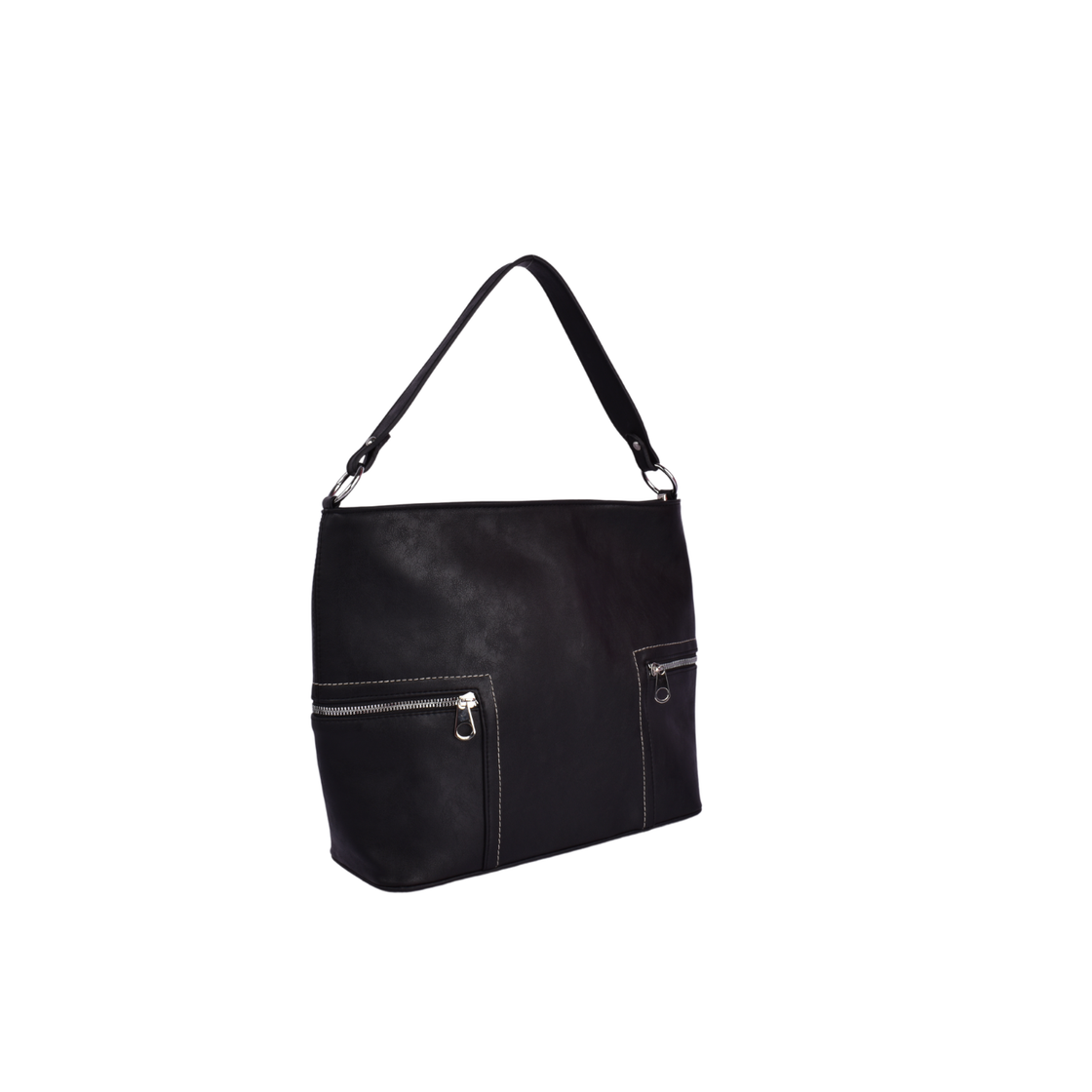 Black Basic Shoulder Bag with Zipper