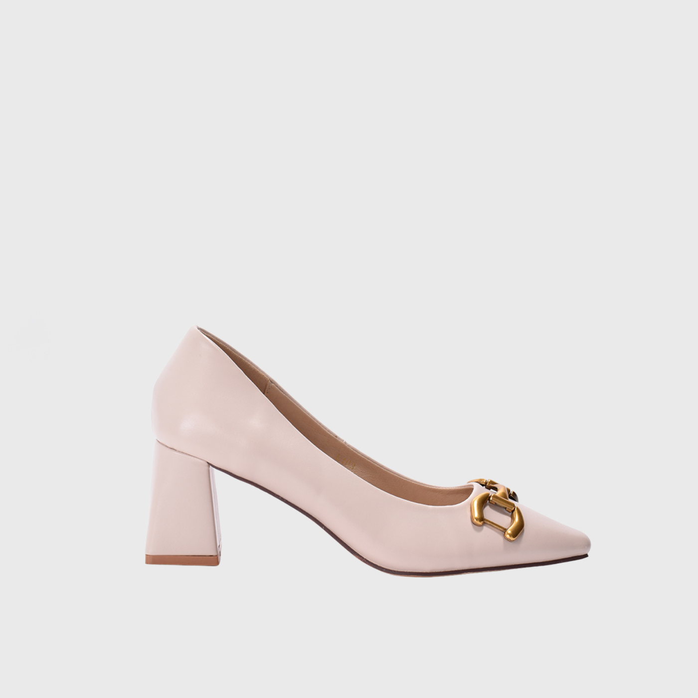 Pointed Beige High Heels with Buckle Gold