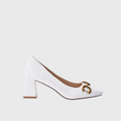 Pointed White High Heels with Buckle Gold