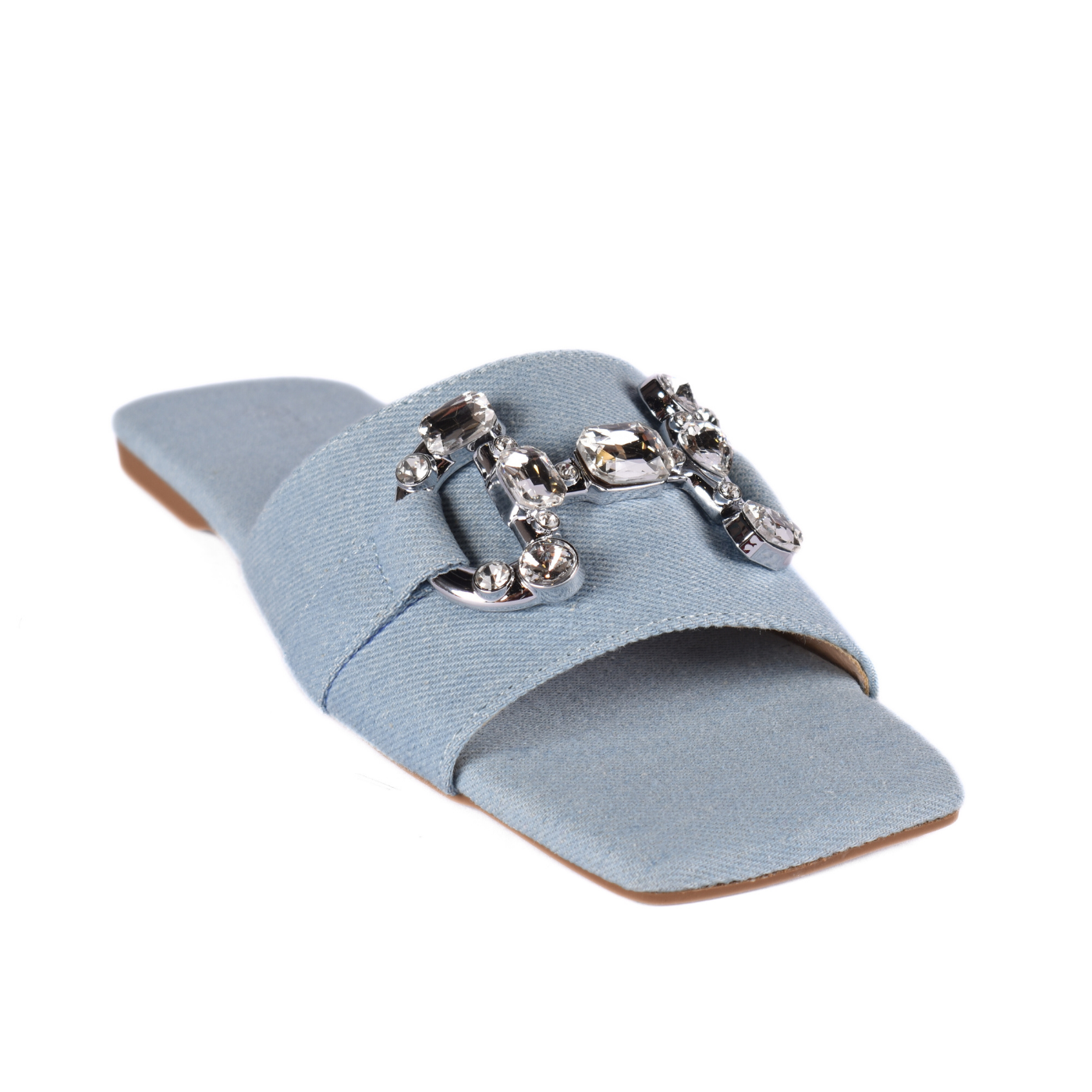 Embellished Brown Slide Slipper Light blue Melouk