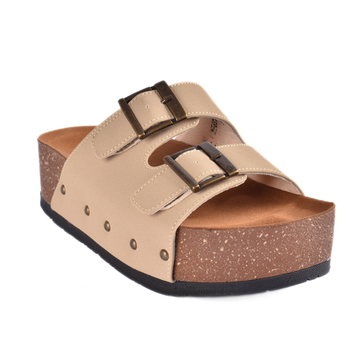 Casual Platform Sandal With Double Buckles Beige Melouk