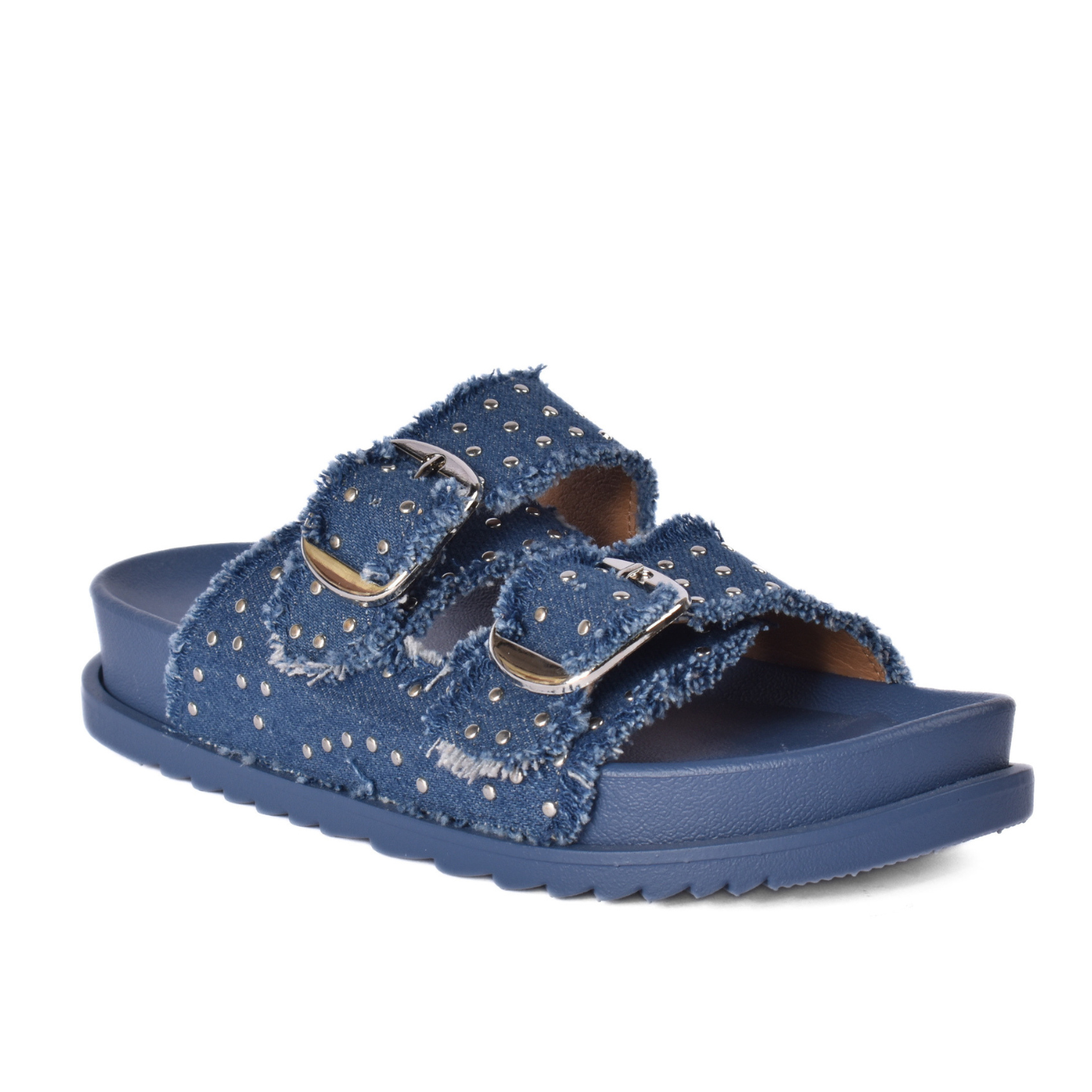 Modern Double Strap Slide Sandal Studded Look