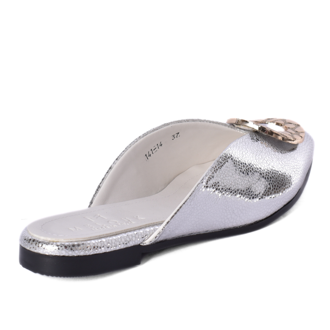 Elegant Pointed-Toe Mule With Gold Buckle Accent Melouk