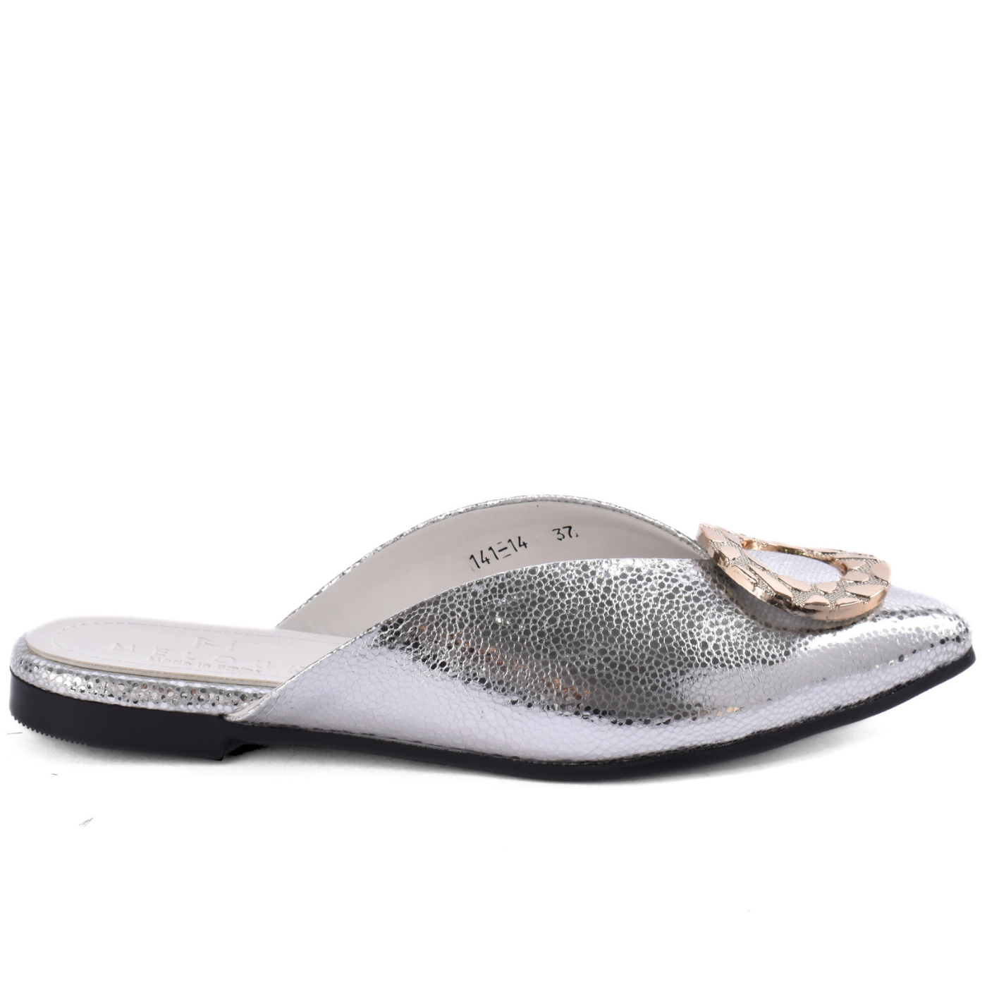Elegant Pointed-Toe Mule With Gold Buckle Accent Melouk