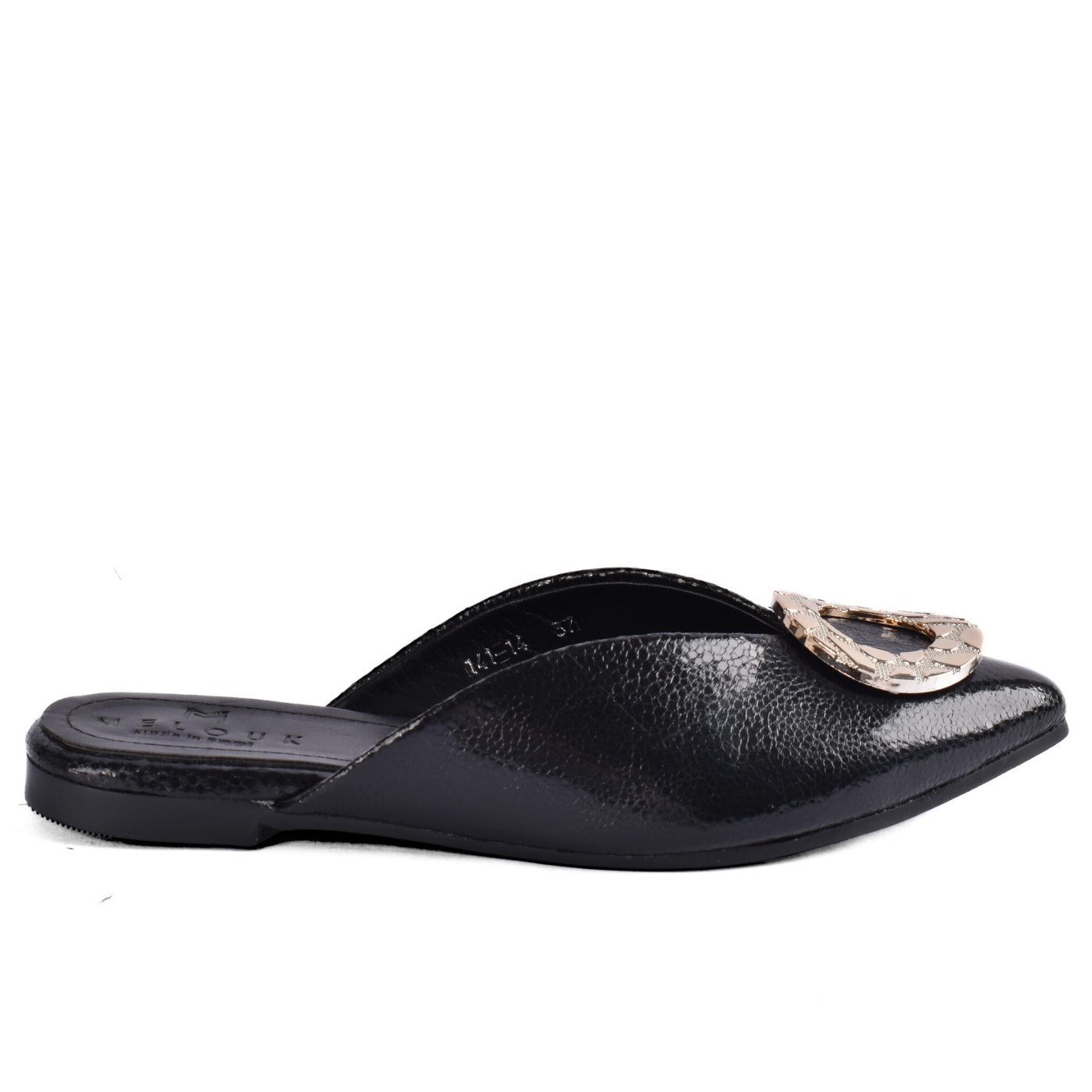 Elegant Pointed-Toe Mule With Gold Buckle Accent Melouk
