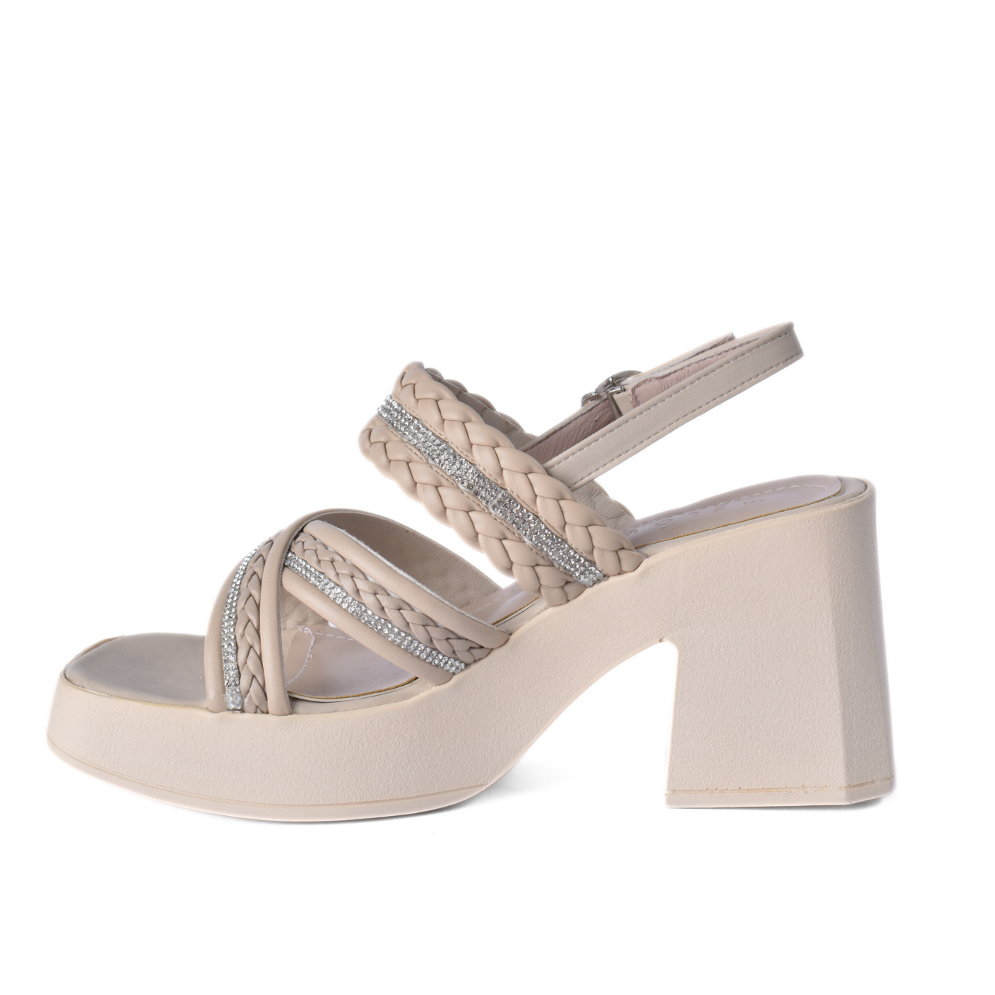 Braided Block Heel Sandals with Crystal Straps Melouk