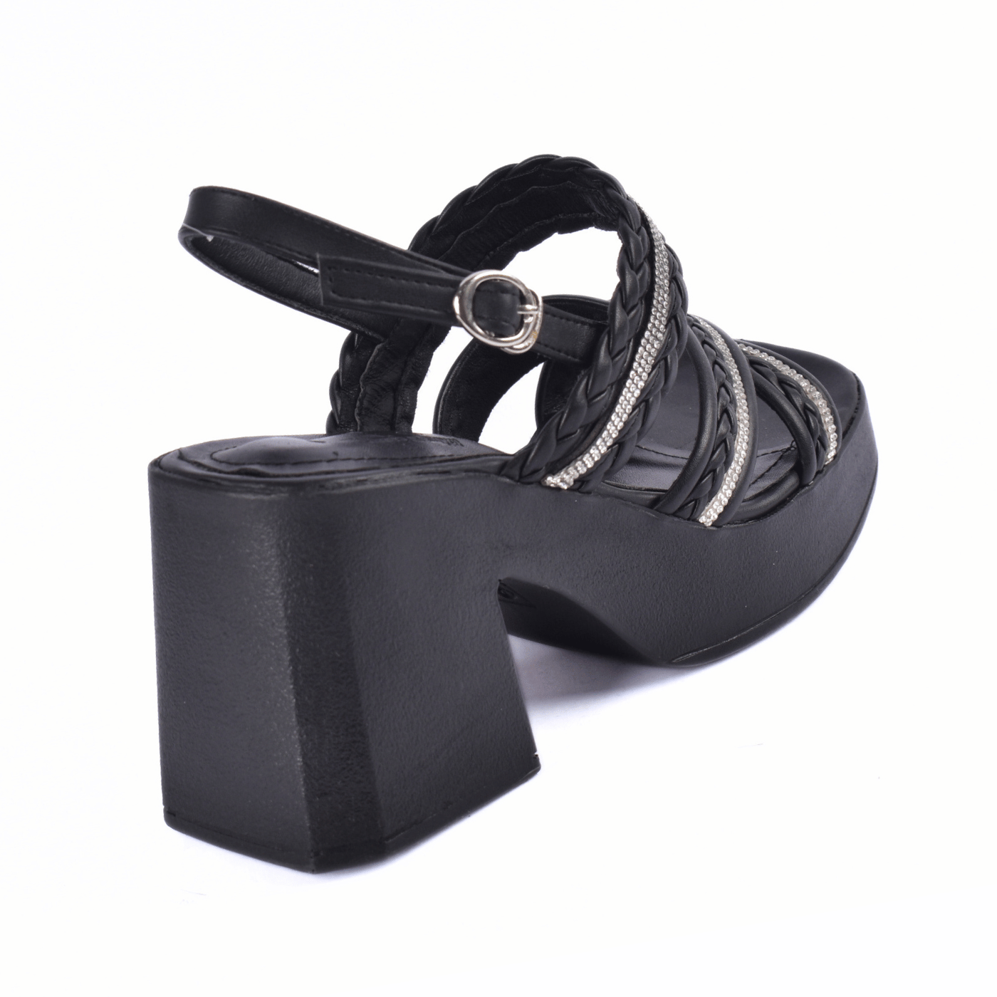 Braided Block Heel Sandals with Crystal Straps Melouk