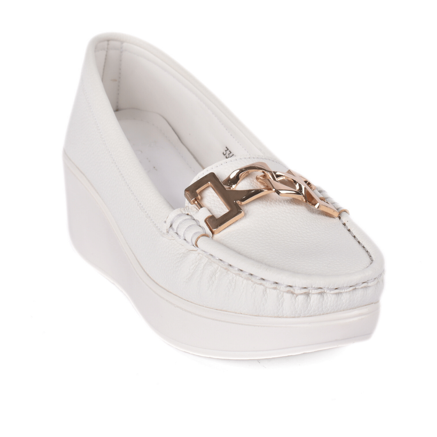 Comfort Leather Loafers with Gold Chain White Melouk