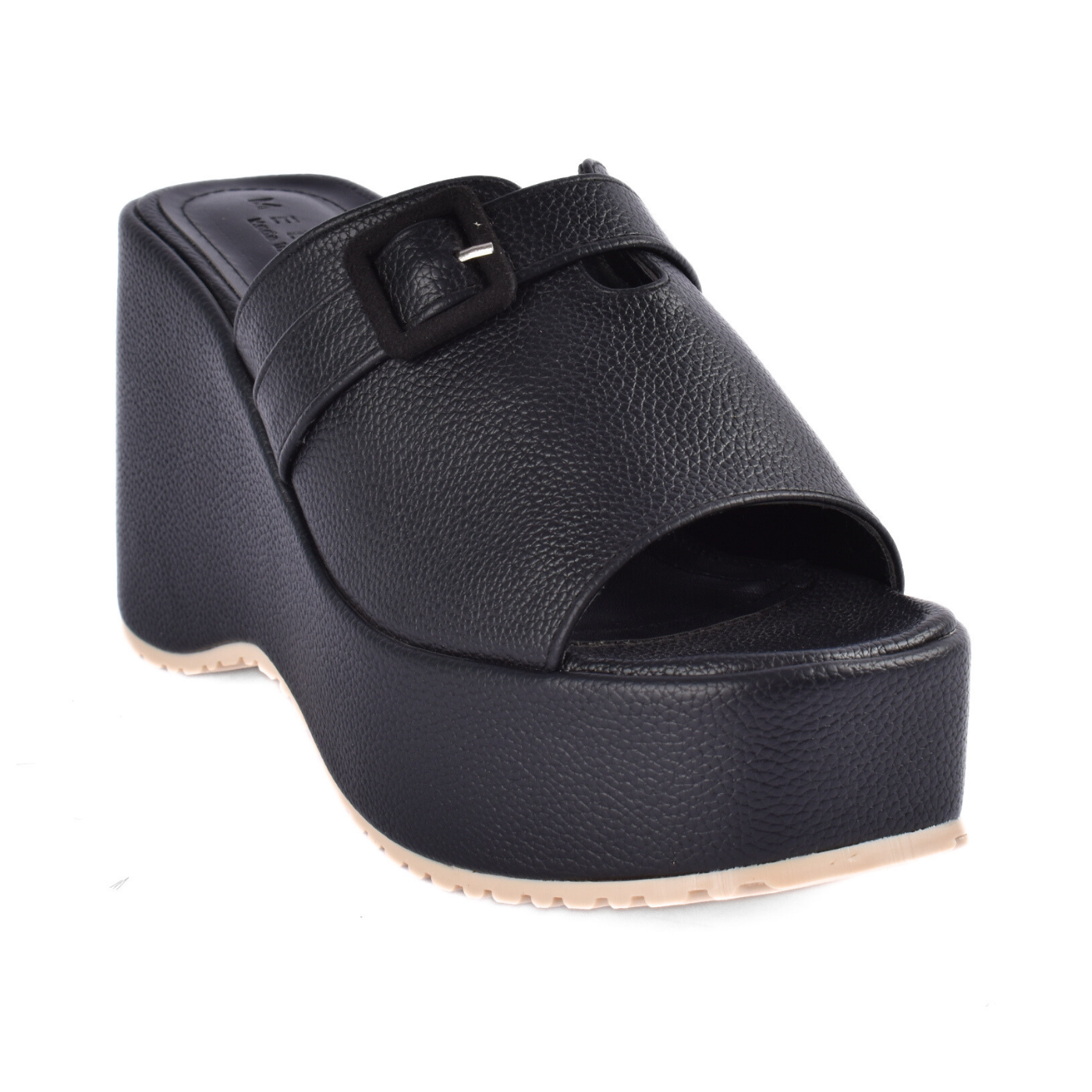 Platform Wedge Slide Sandals With Buckle Detail Black Melouk
