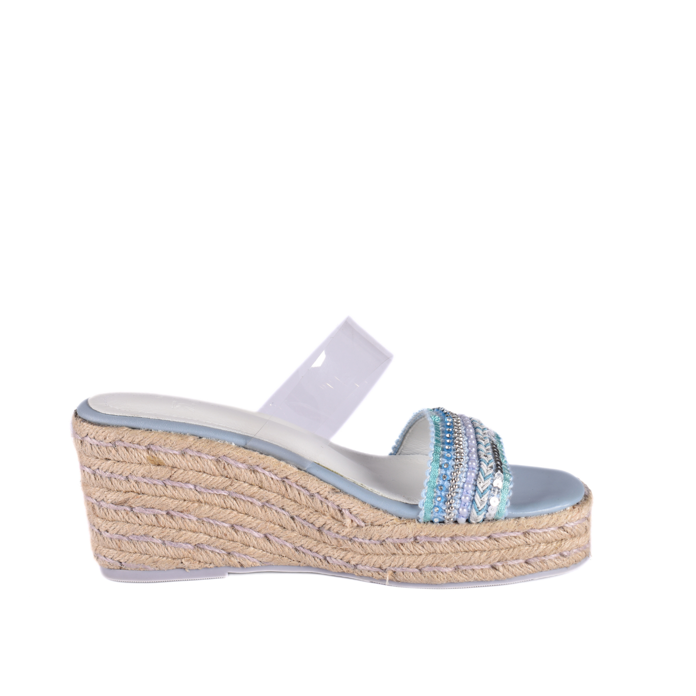 Transparent Slipper Heeled With Strap Details Light blue Melouk