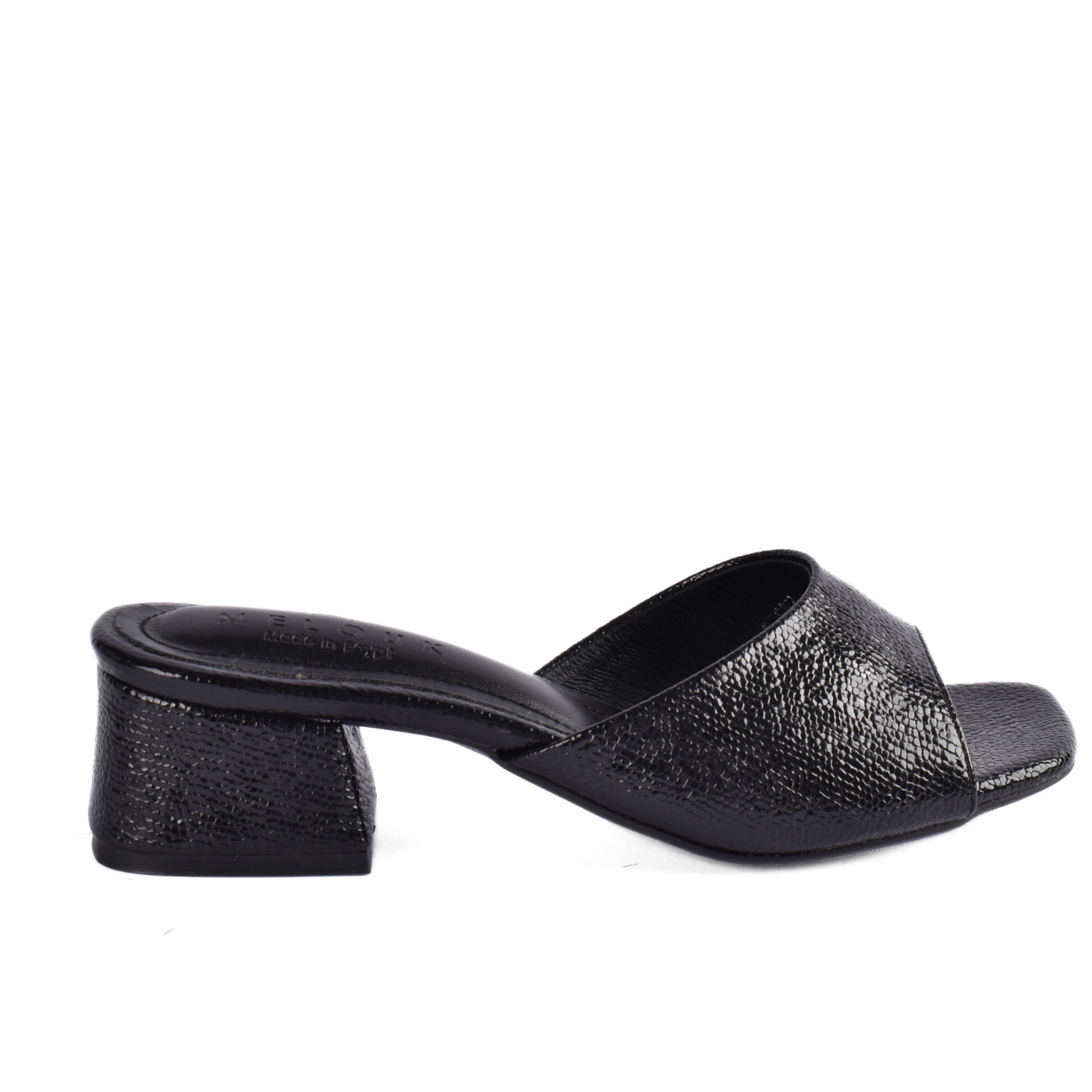 Textured Open-Toe Block Heel Slide Melouk