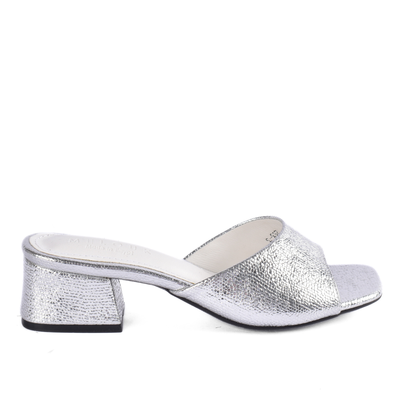 Textured Open-Toe Block Heel Slide Melouk