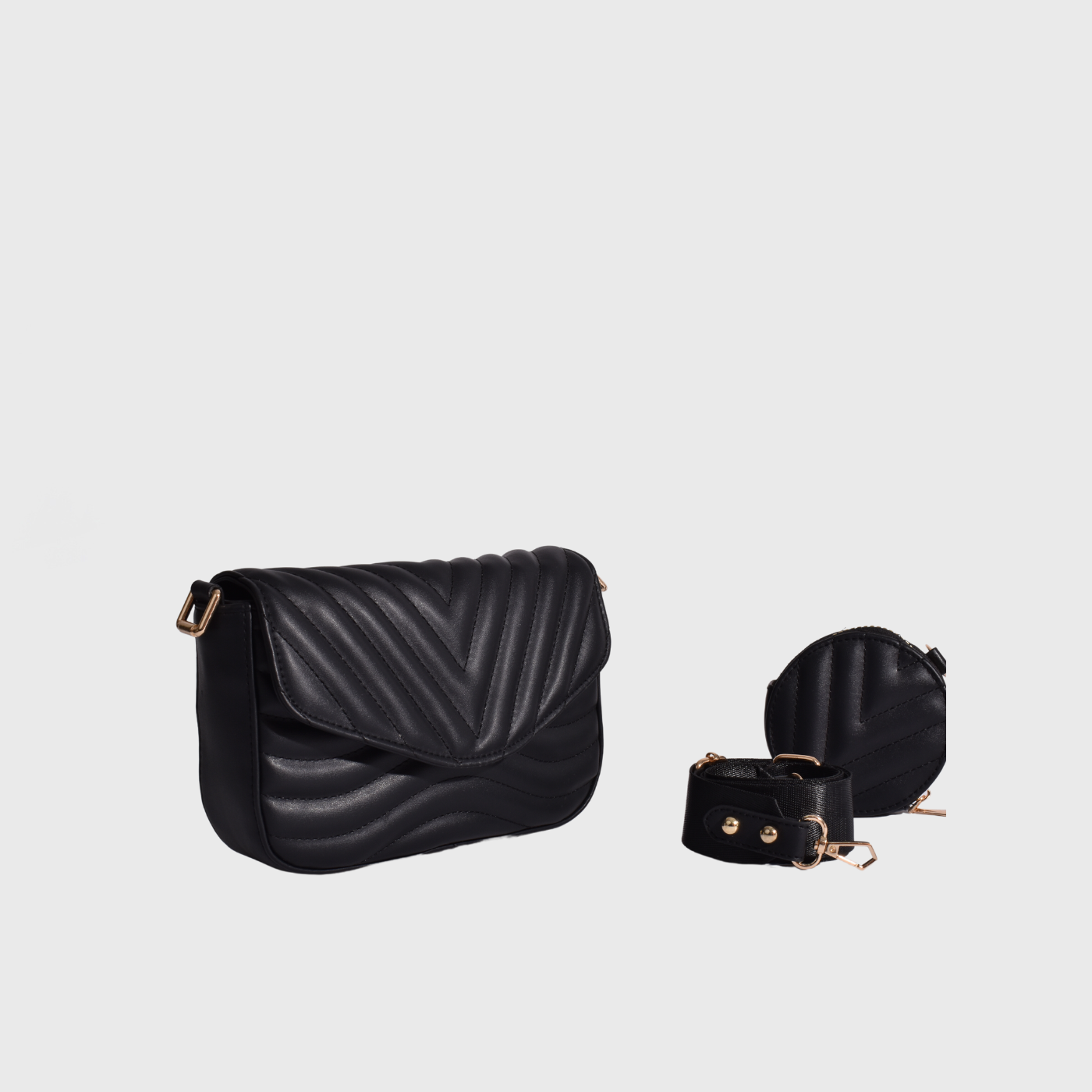 Black Leather Mini Bag With Zipper