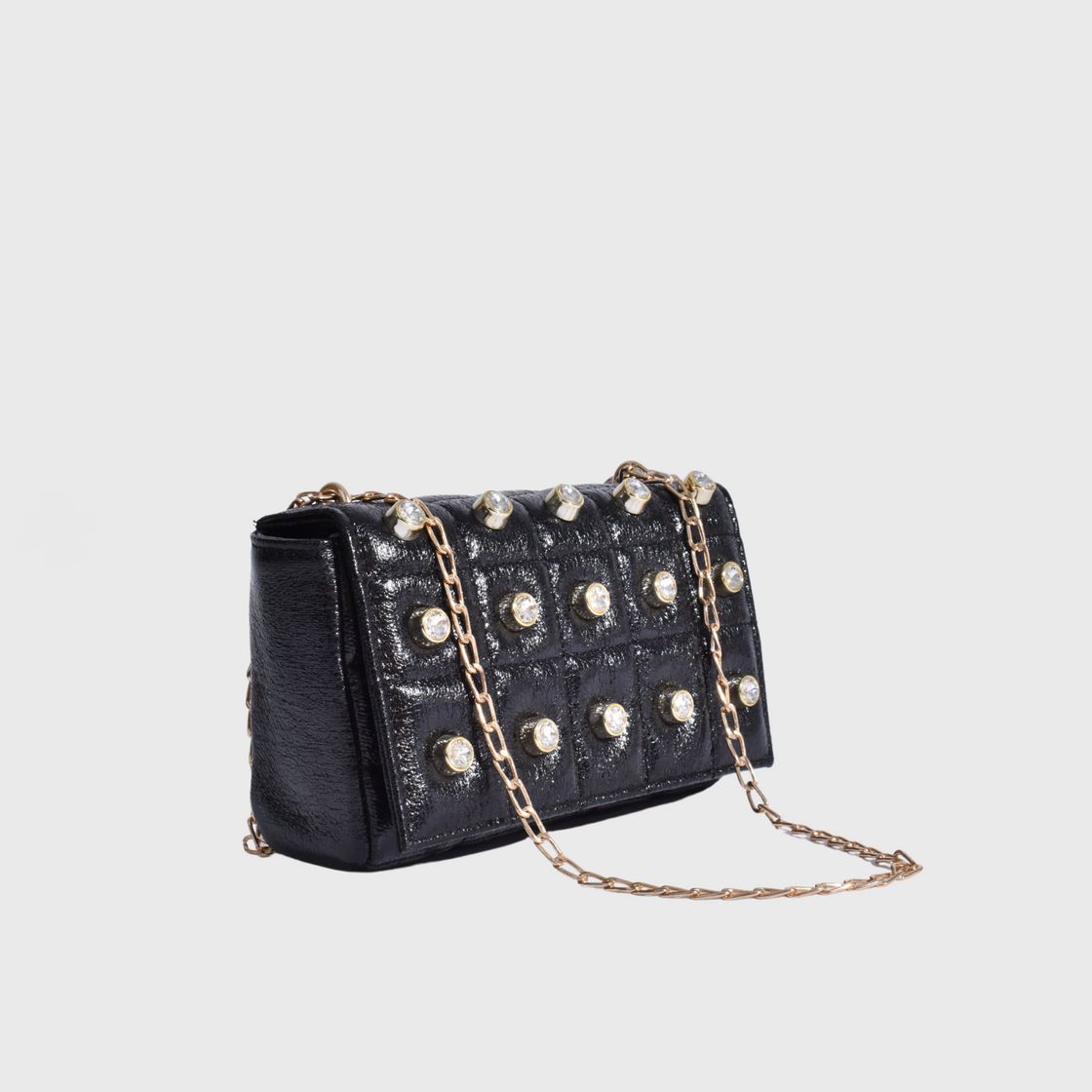 Black Quilted Shoulder Bag with Studs