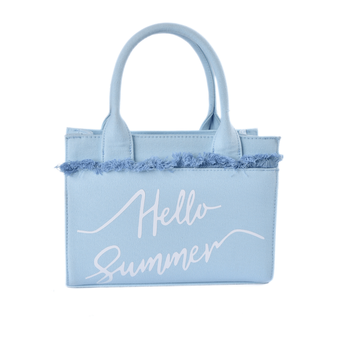 Pastel Mini Canvas Tote Bag with Fringe Light Blue Melouk