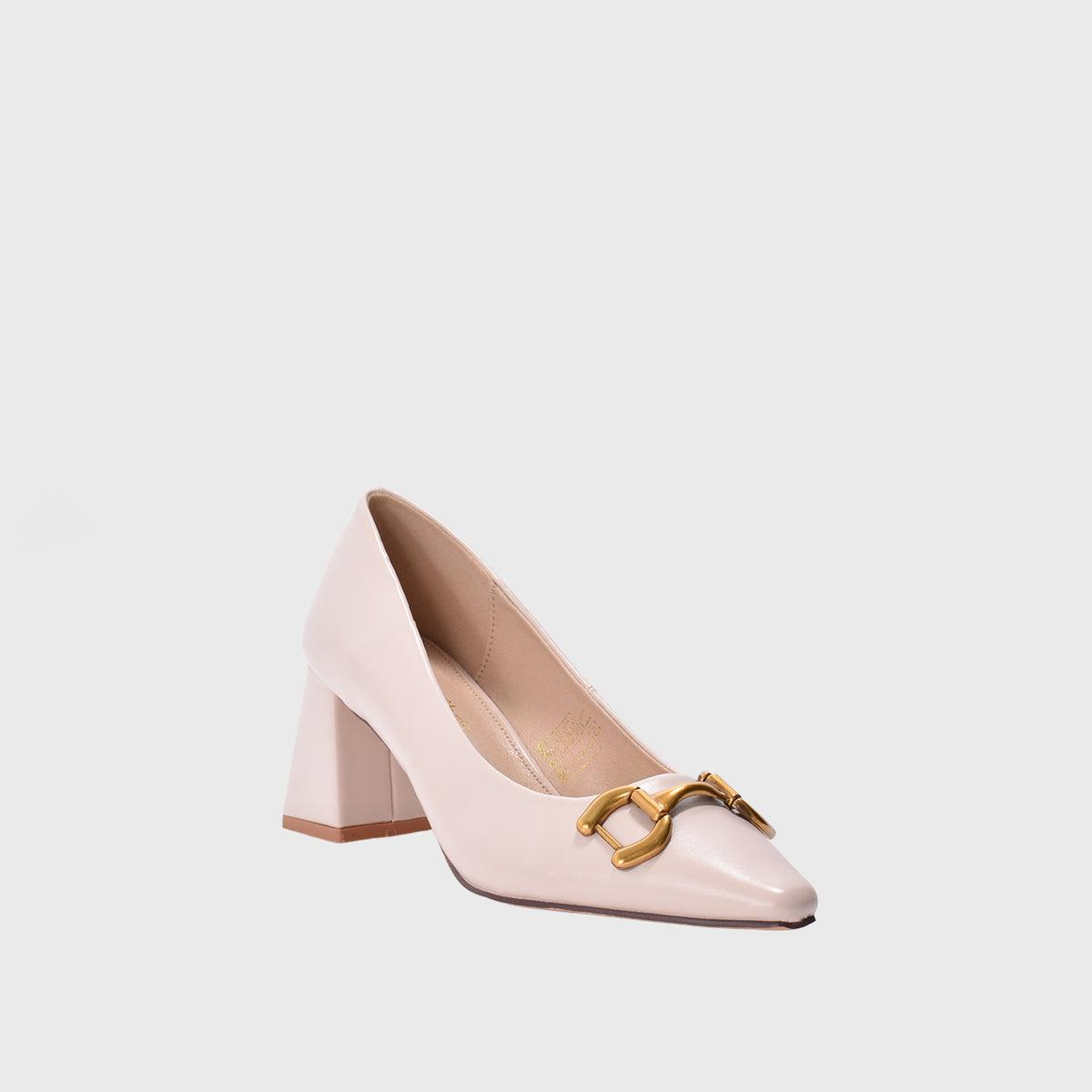 Pointed Beige High Heels with Buckle Gold – Melouk